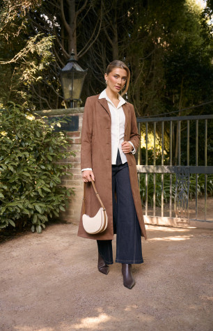 Longline Suede Coat With Adjustable Waist Buckle (WJT256B) | Style