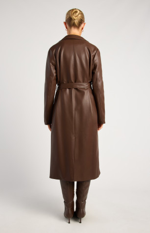 Faux Leather Longline Coat with Belt (WJT233A) | Style State
