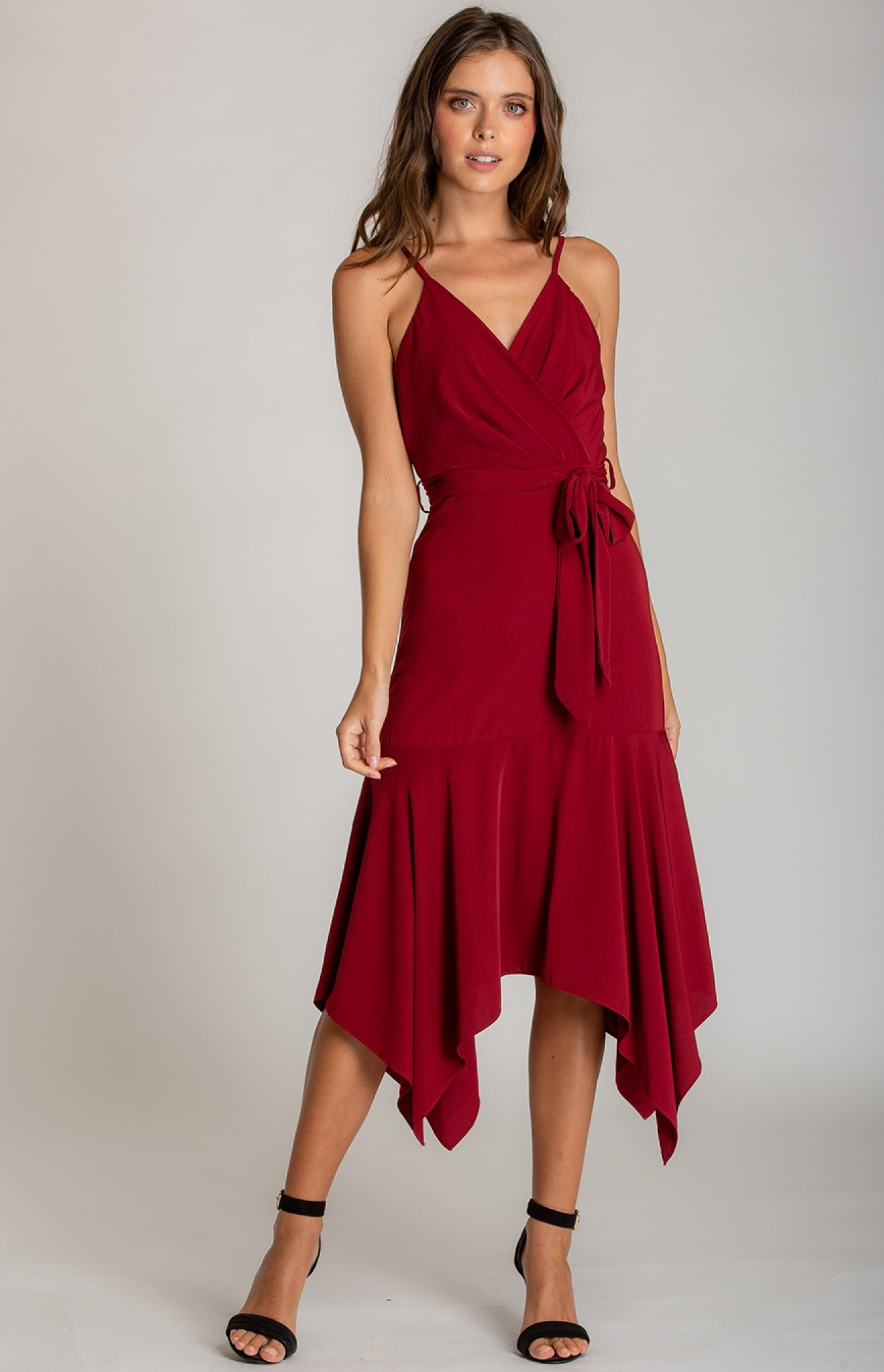 Handkerchief Hemline Dress with Belt detail (ADR860A) | Style State