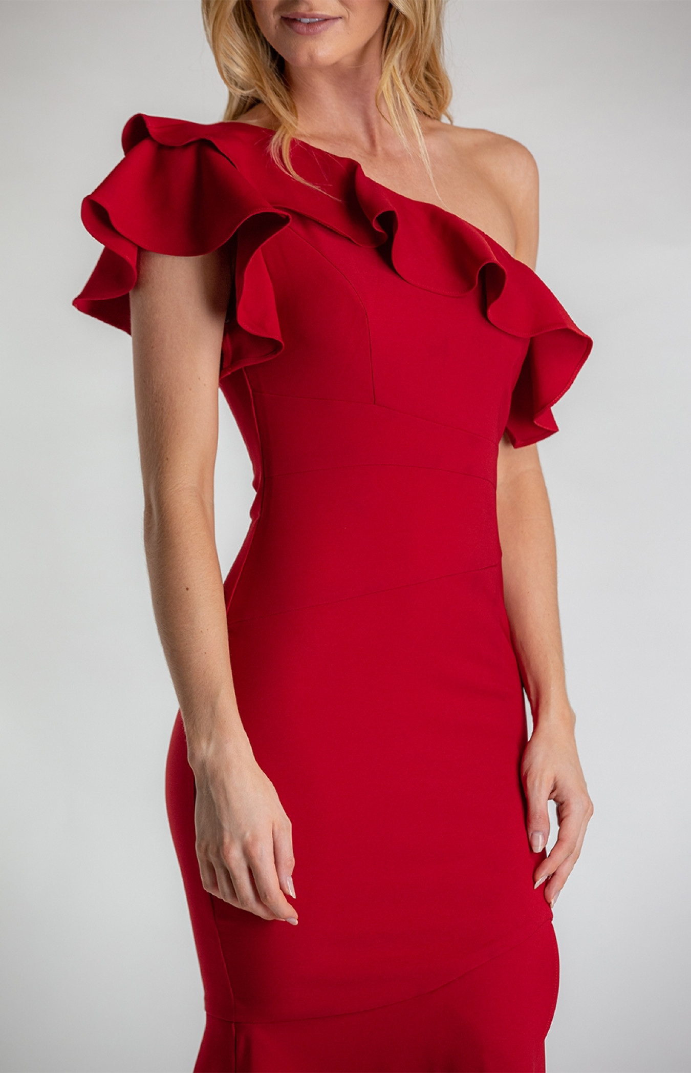 One Shoulder Frill Feature Dress (ADR968B) | Style State