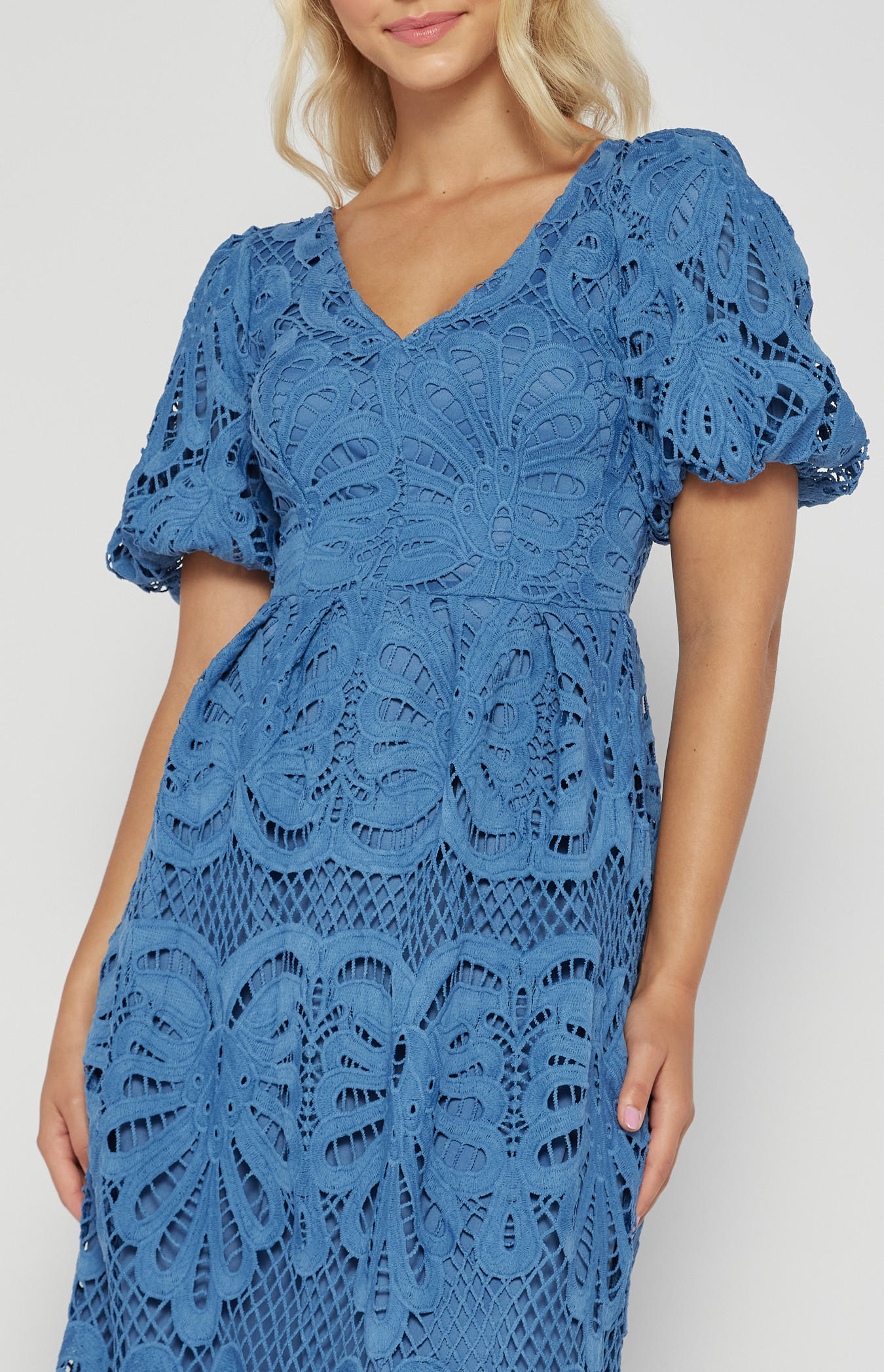 Puff Sleeves V Neckline Lace Dress (SDR1543A) | Style State Puff Sleeves V Neckline Lace Dress (SDR1543A) | Style State