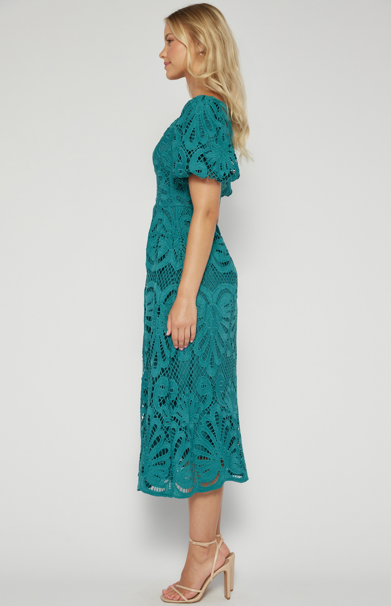 Puff Sleeves V Neckline Lace Dress (SDR1543A) | Style State Puff Sleeves V Neckline Lace Dress (SDR1543A) | Style State