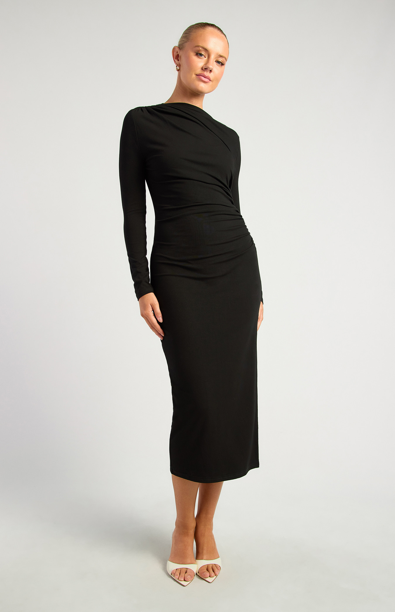 Long Sleeve Ruche Detail Jersey Midi Dress (SDR1550B)
