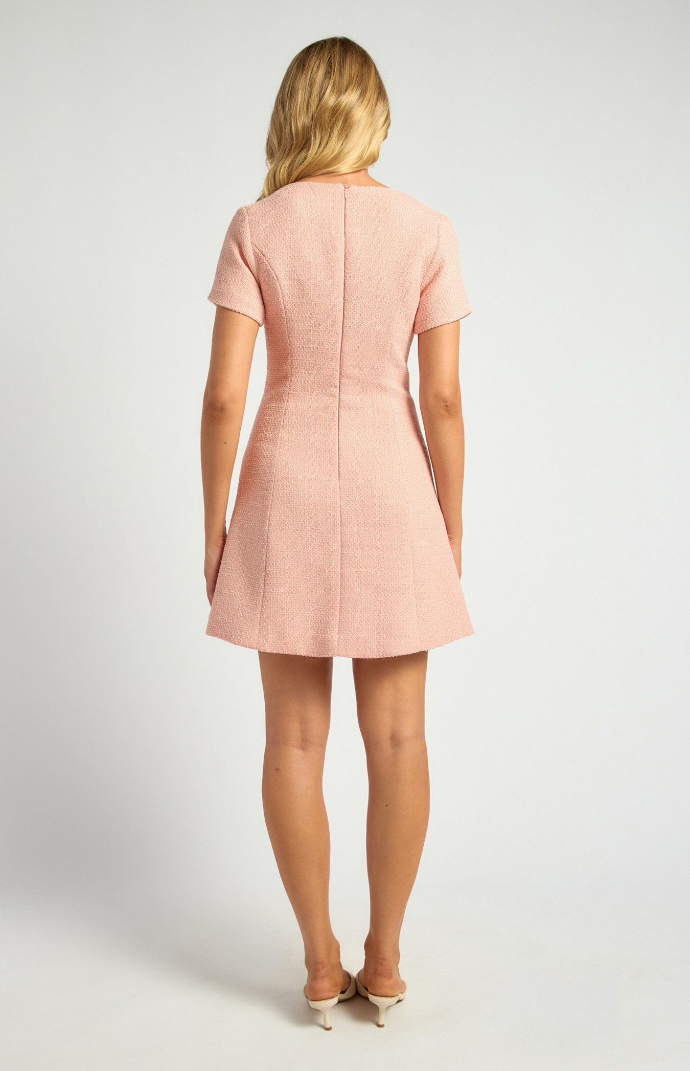 Tweed Mini Dress with Front Buttons and Faux Pocket Details