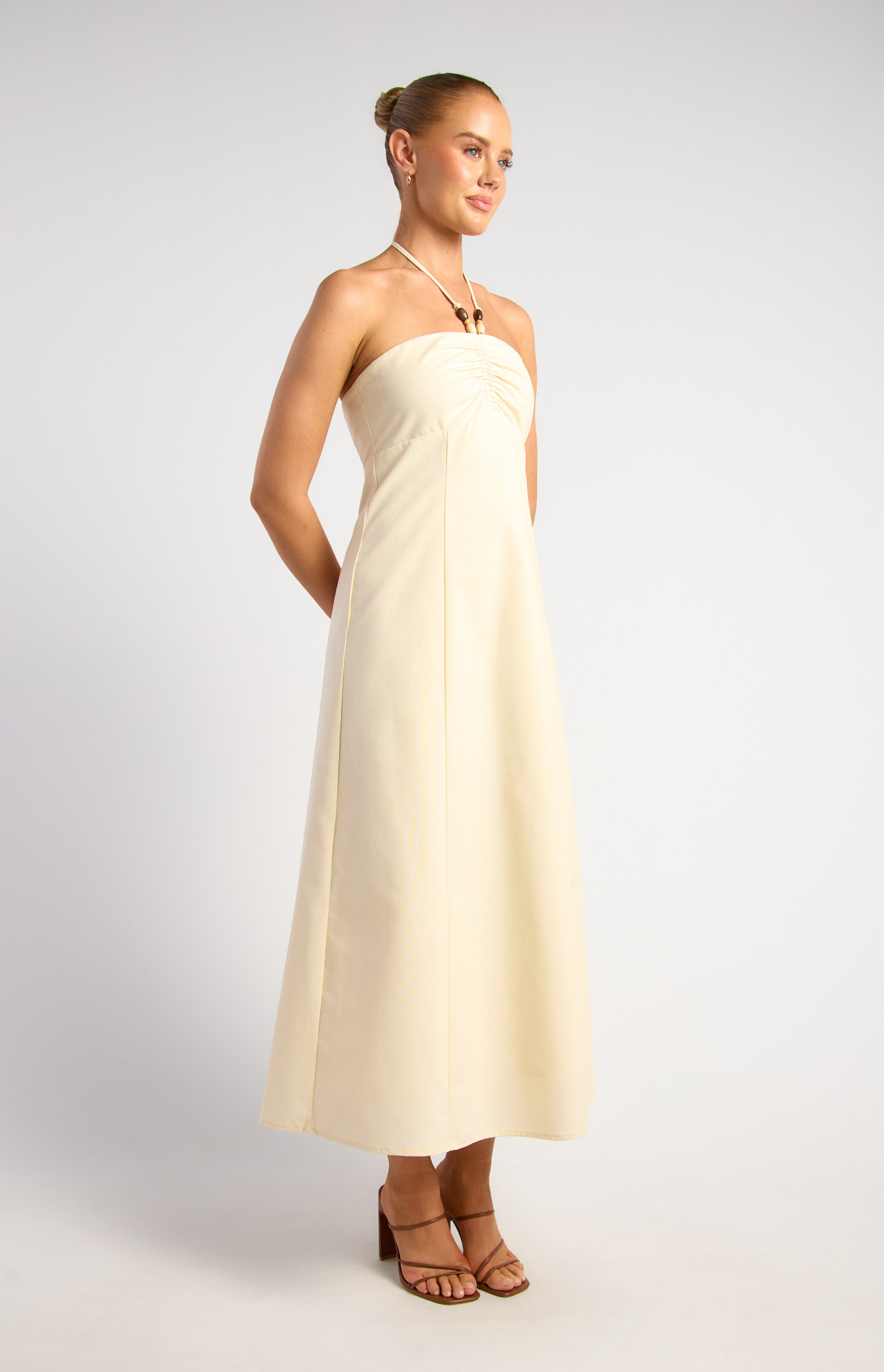 slim fit dress slacks Turquoise Gold Jeweled Drawstring Halter Maxi Dress – Hot Miami Styles main image 1