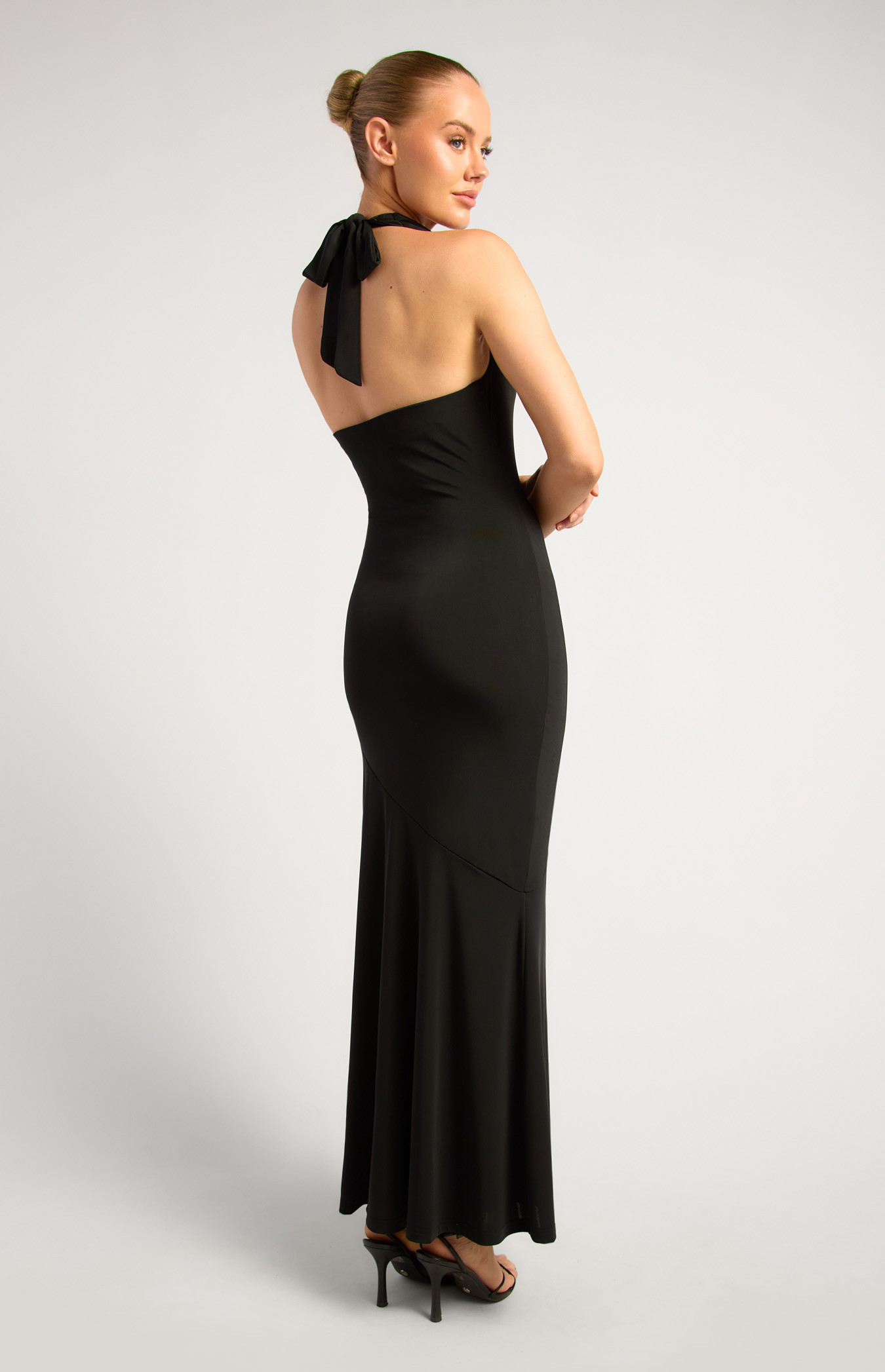 Halter Neckline Gold Feature Buckle Cowl Neck Maxi Dress (SDR1900A) | Style State Halter Neckline Gold Feature Buckle Cowl Neck Maxi Dress (SDR1900A) | Style State