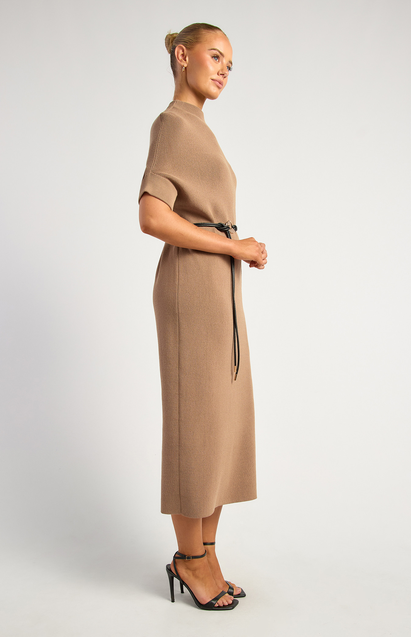 Relax Fit Knit Dress With Faux Leather Rope Belt Accessory (SKN968) | Style  State