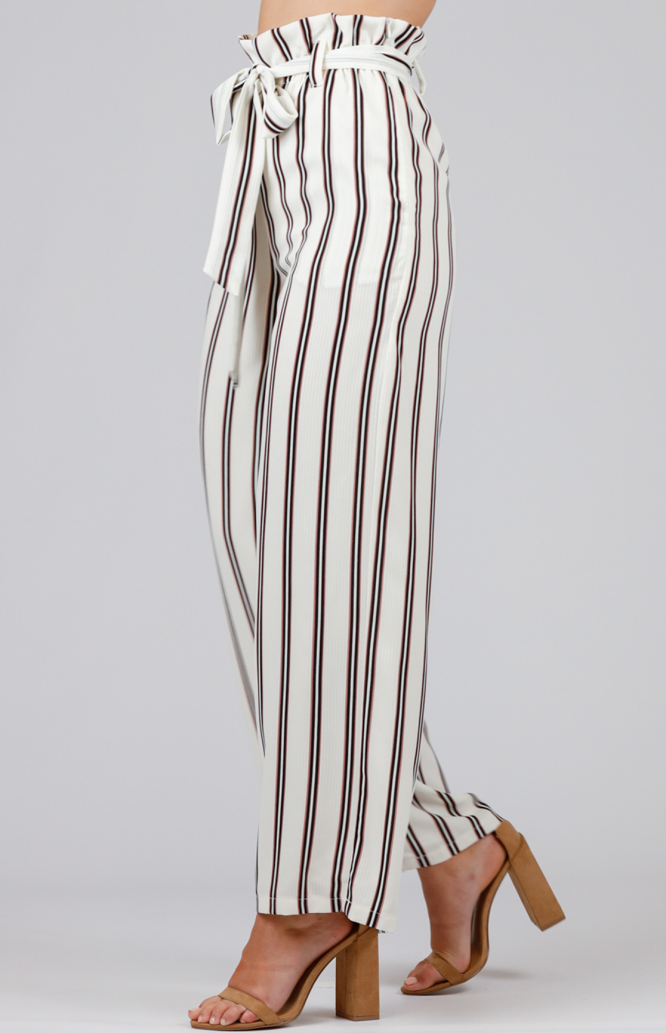 Striped Paper Bag High Waist Pants (SPA349B) | Style State