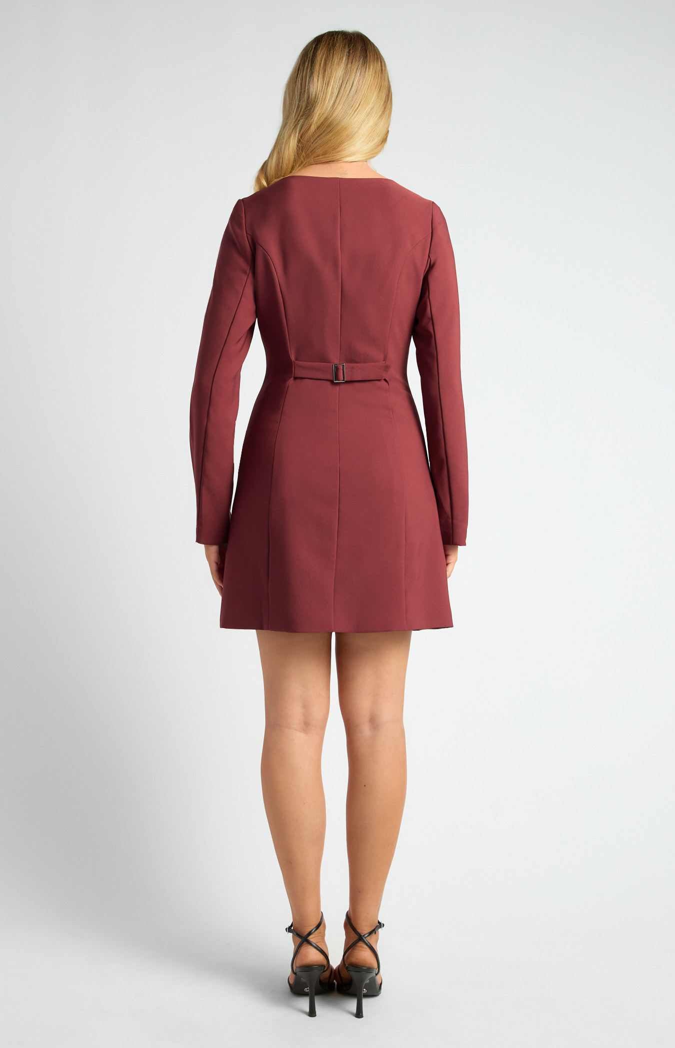Asymmetric Self Covered Buttons Detail Blazer Dress (WDR814B) | Style State