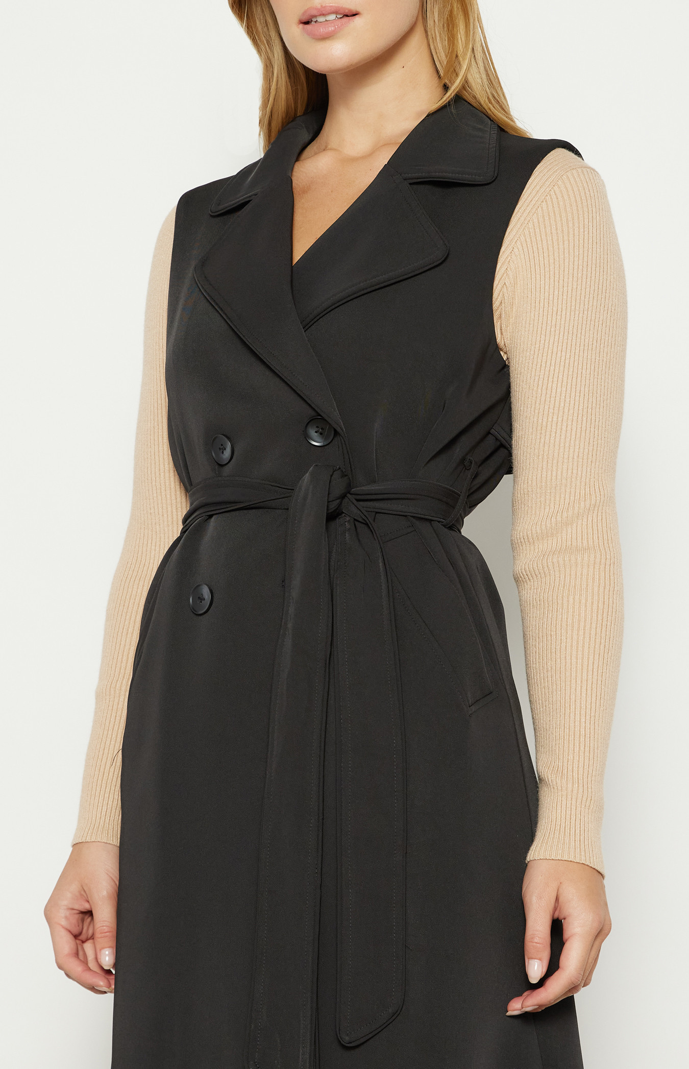 Contrast Stitching Longline Sleeveless Trench Coat (WJT228B