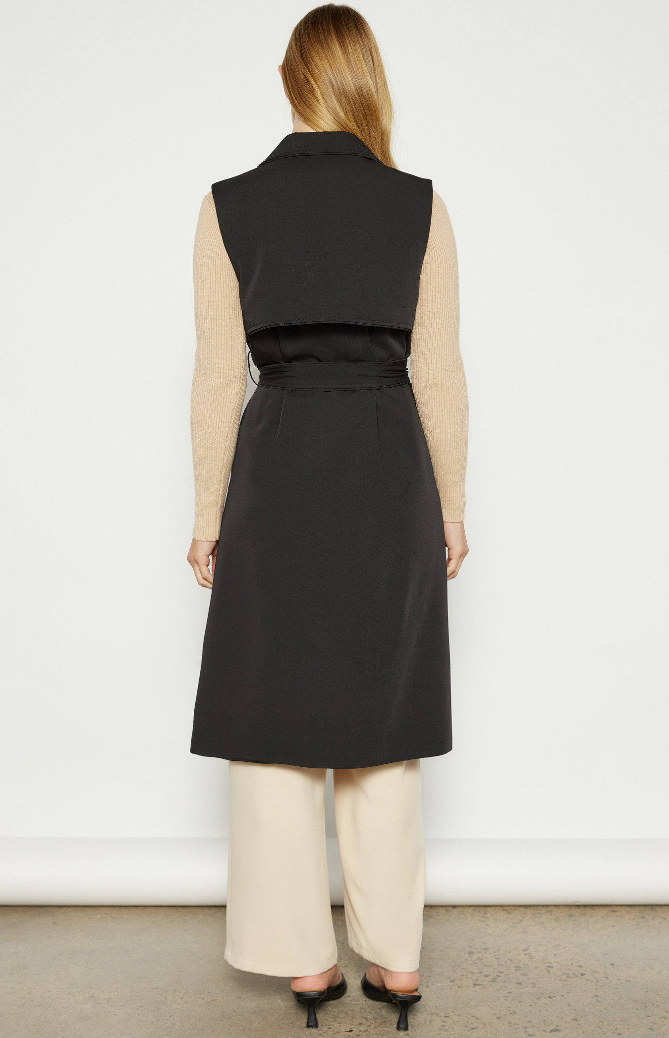 Contrast Stitching Longline Sleeveless Trench Coat (WJT228B