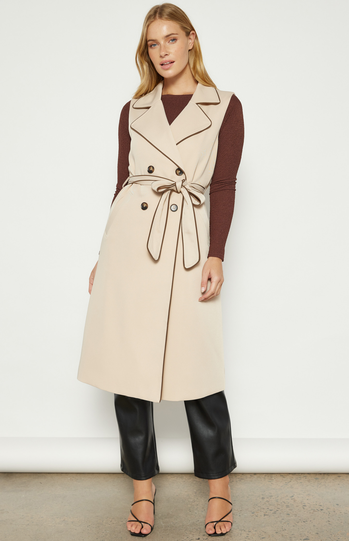 Contrast Stitching Longline Sleeveless Trench Coat (WJT228B
