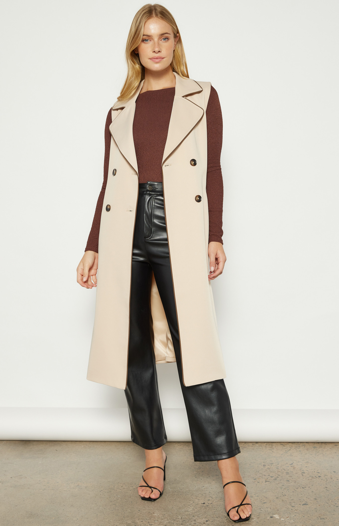 Contrast Stitching Longline Sleeveless Trench Coat (WJT228B