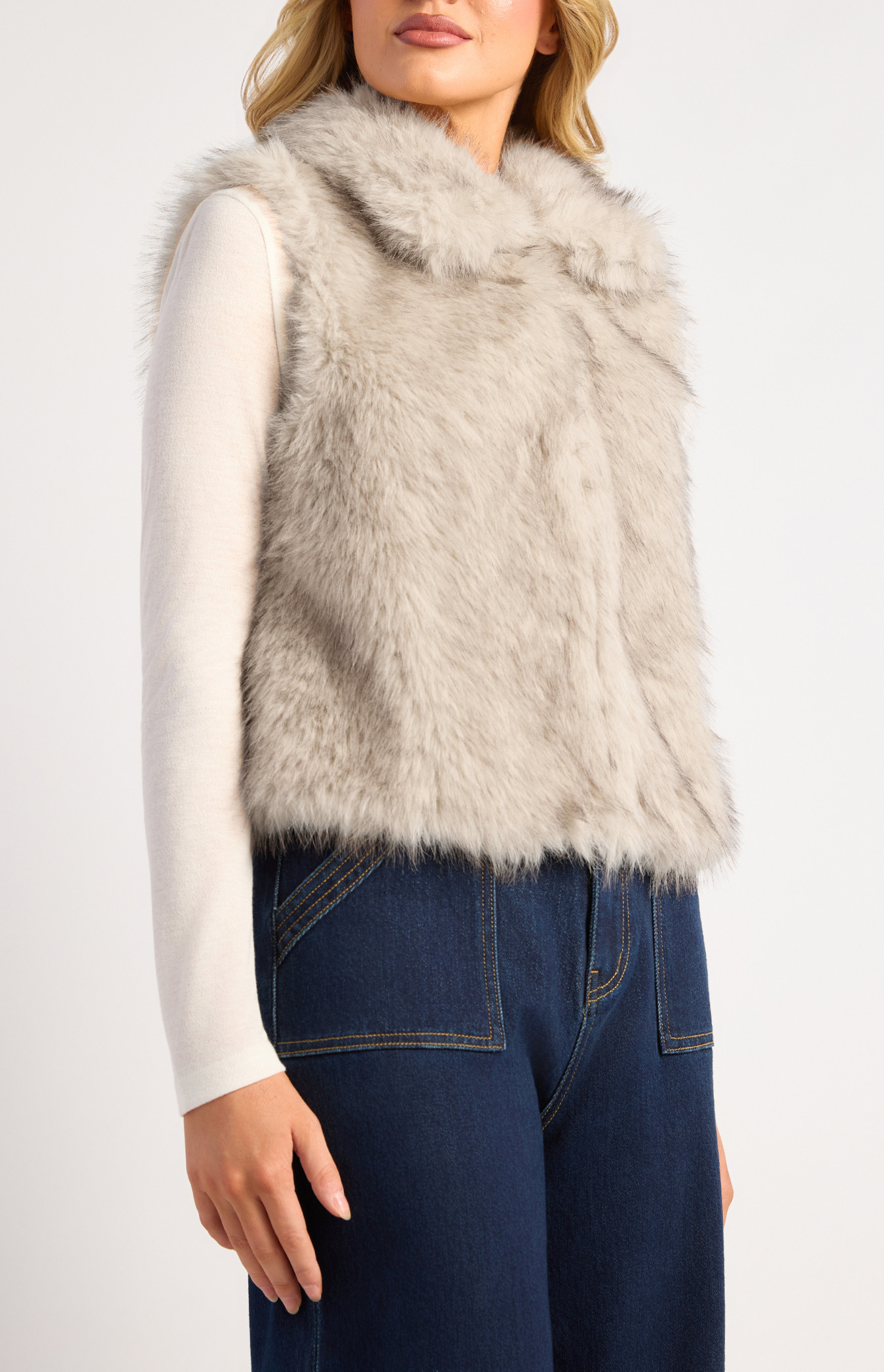 Faux Fur Vest Coat With Hook And Eye Closure (WJT261B) | Style State
