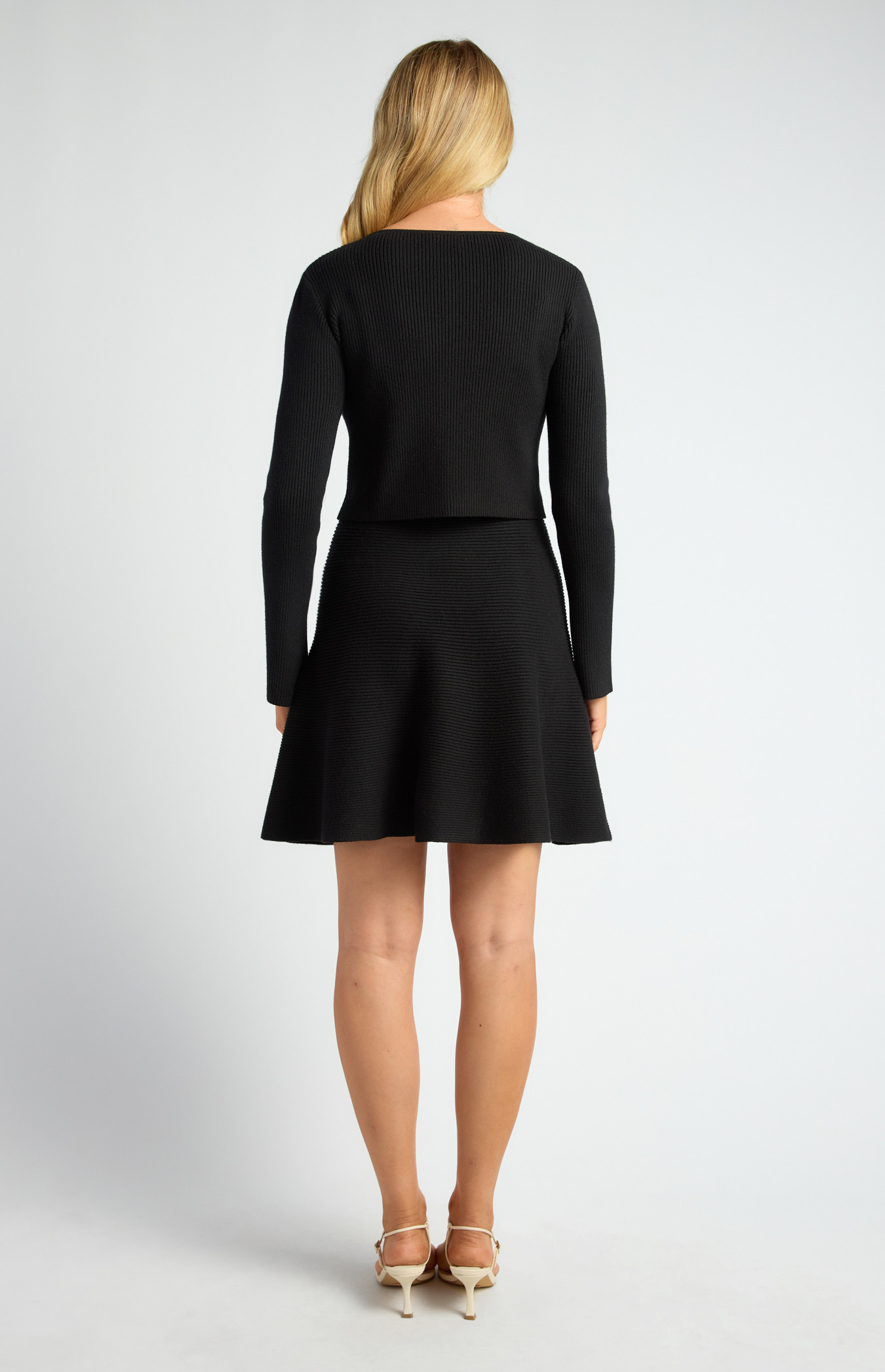 Knit Mini Dress and Cardigan Set with Self Fabric Buttons (WKN781