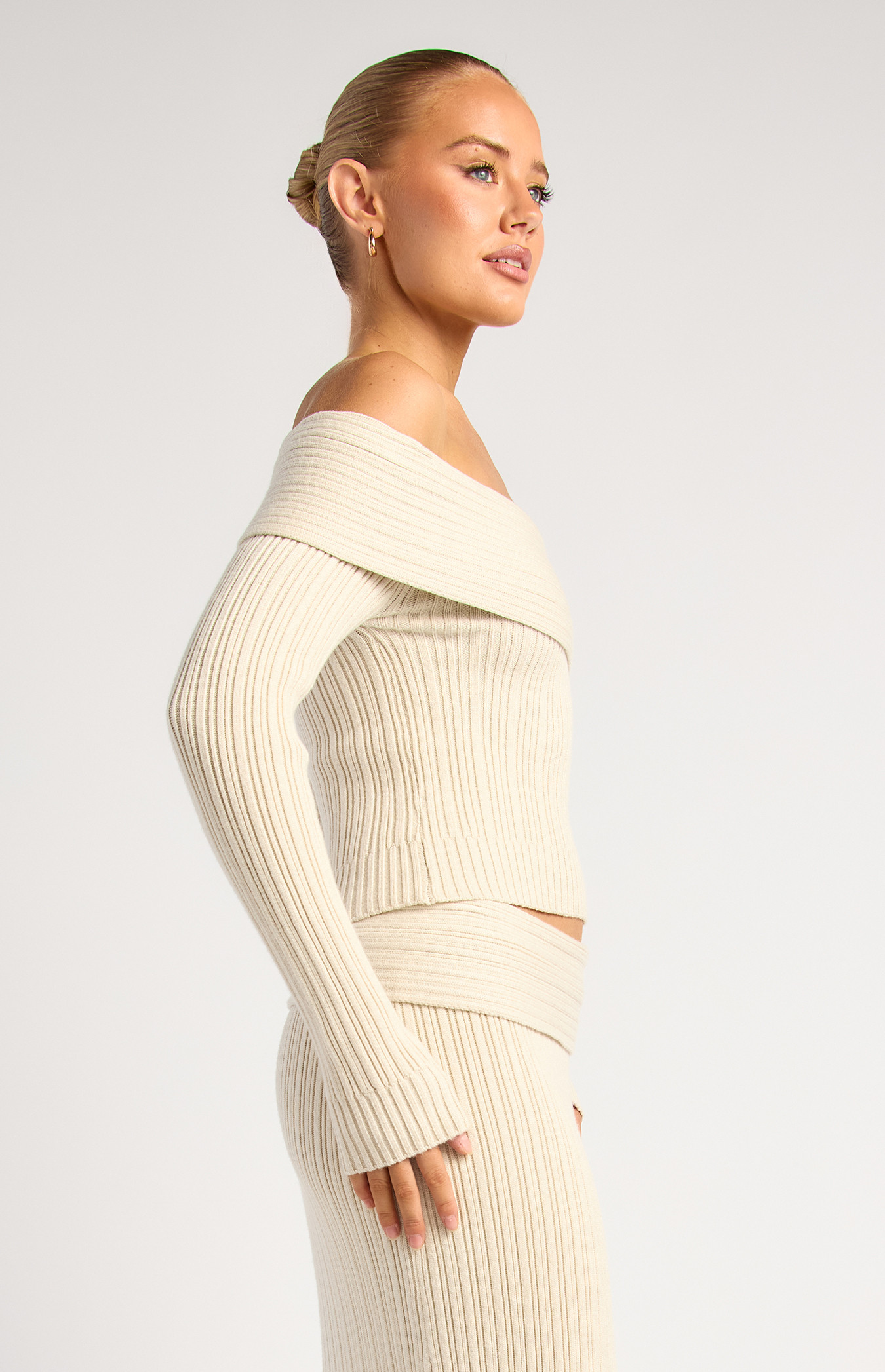 Textured Rib Off Shoulder Knit Top (WKN878) | Style State