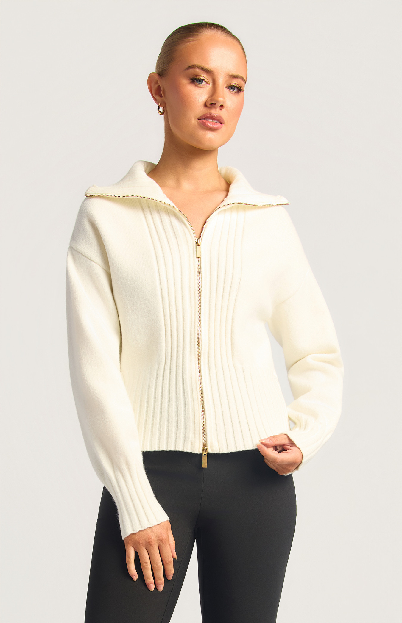 Contrast Ribbed Two Way Zip Knit Top (WKN882) | Style State