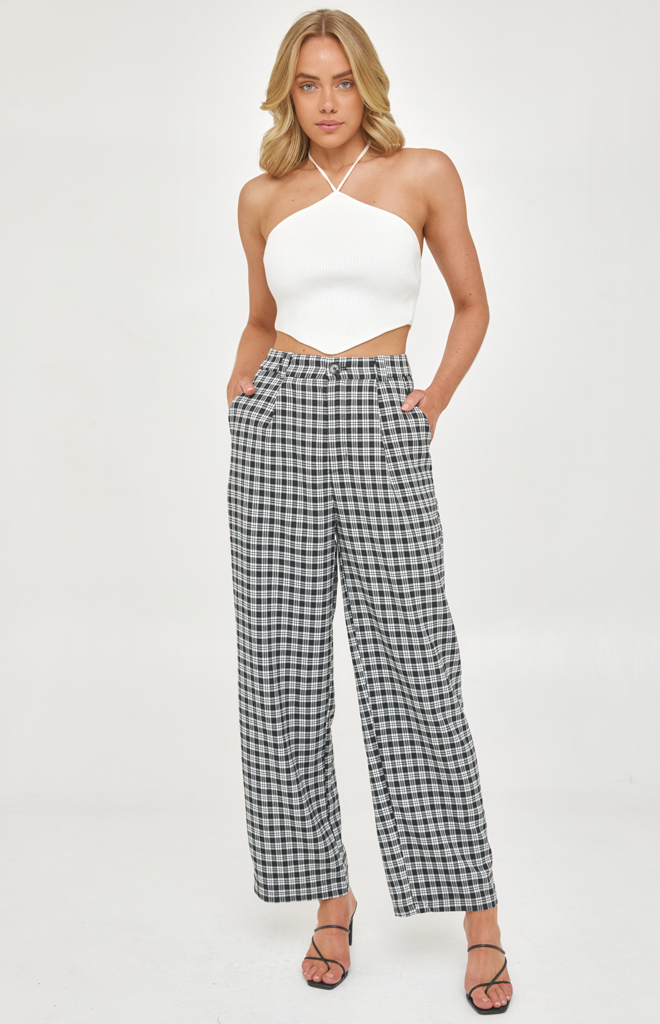 High Waisted Wide Leg Checkered Pants (WPA222B) | Style State