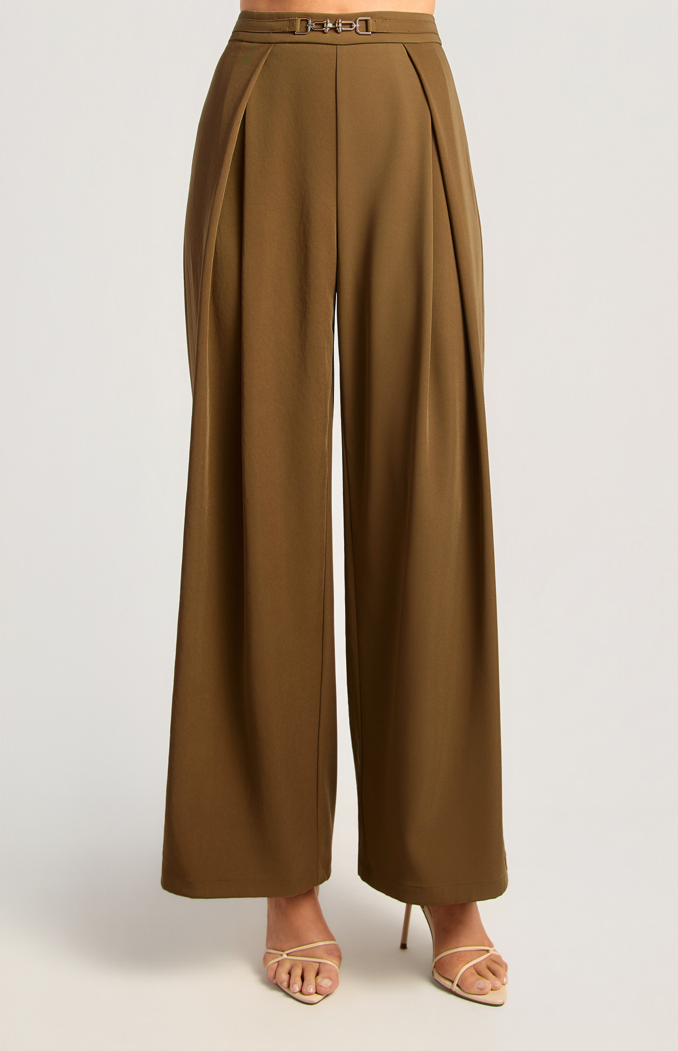 Front Pleated Gold Buckle Detail Pants (WPA360B)