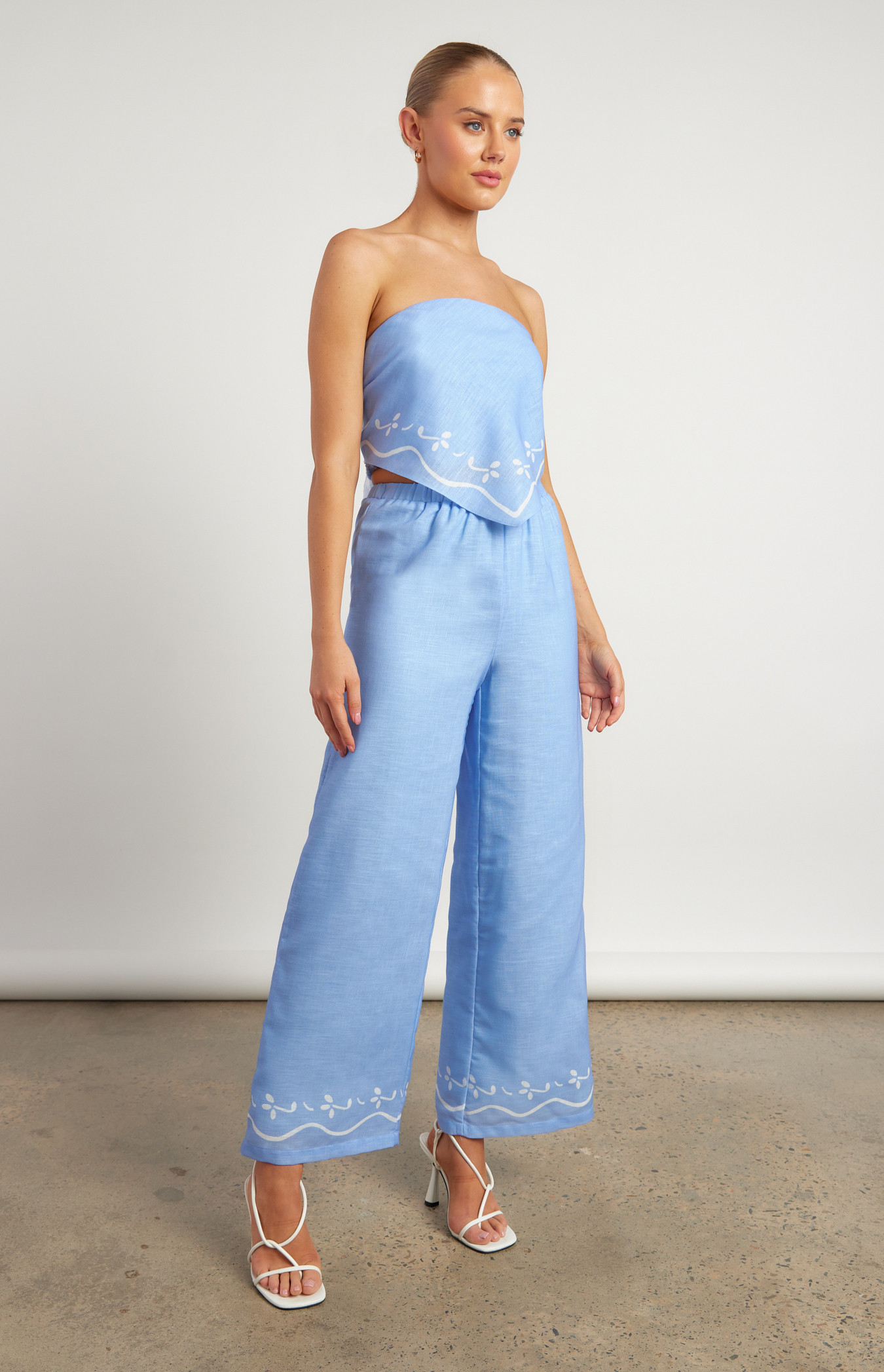 Embroidered Scarf Scarf Top Set AMIGAN SCARF TOP PANT SET -WHITE