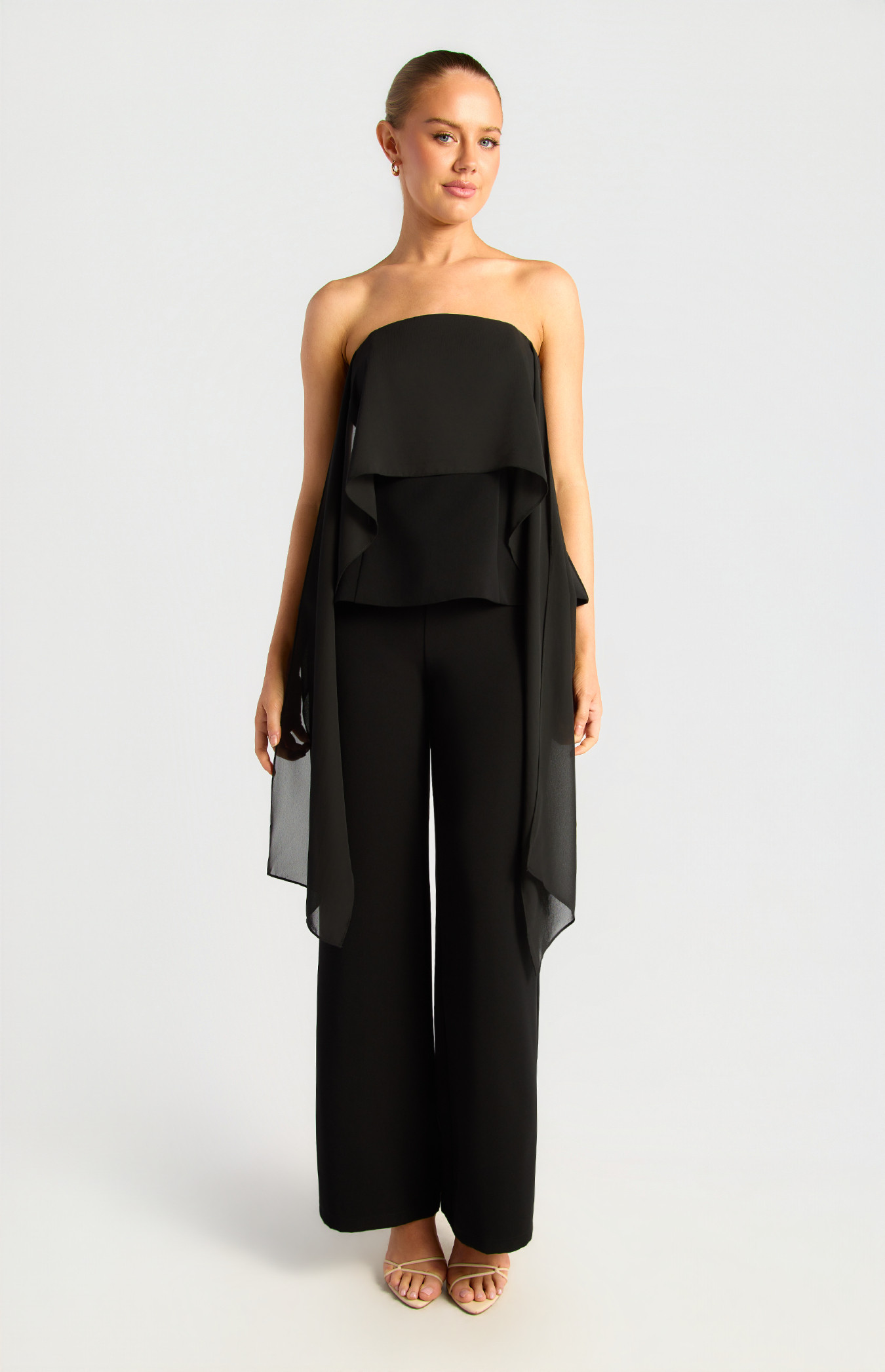 Draped Scarf Feature Peplum Top With Boning (WTO910B) | Style State