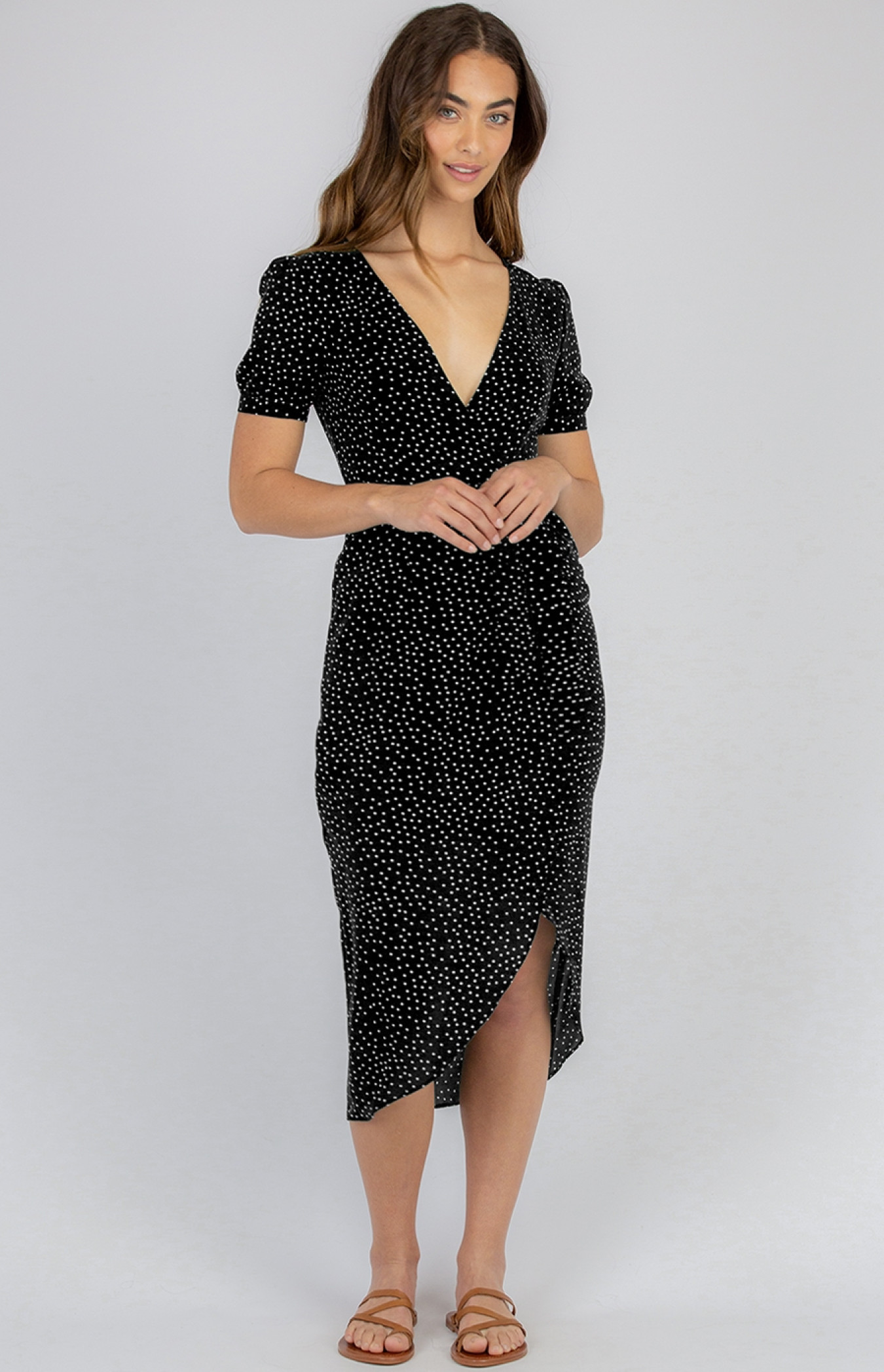 Dot Print Dress with Tulip Hem (ADR1108B)