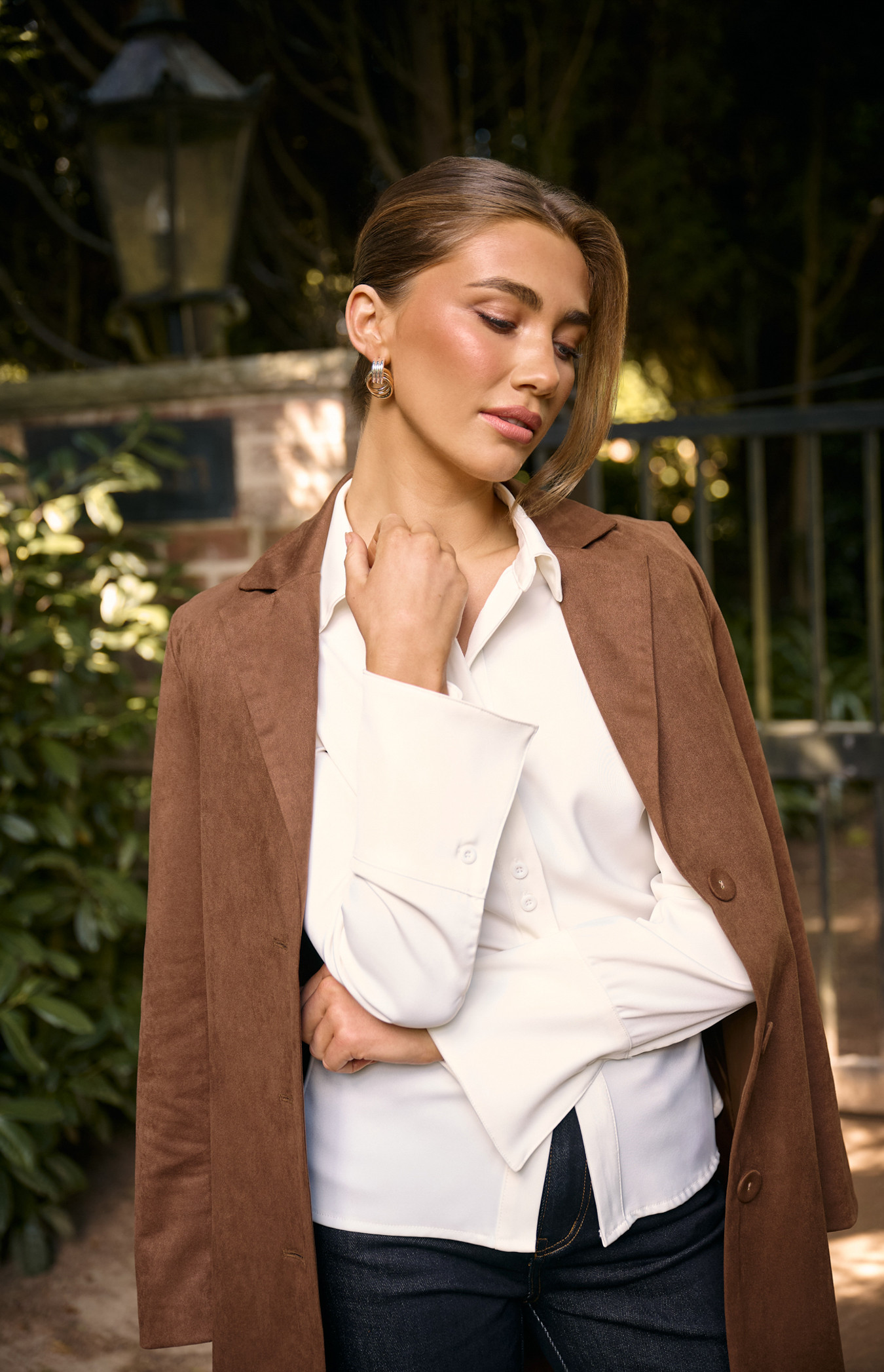 Double Button Detail Flare Cuff Satin Shirt (WTO823B)