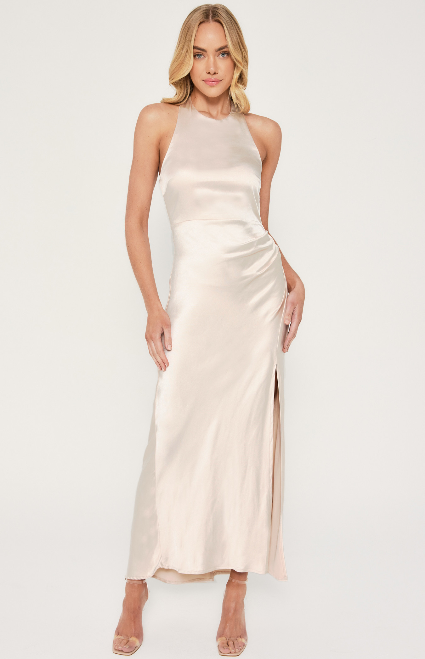 Satin Halter Neck Midi Dress (SDR1436A)