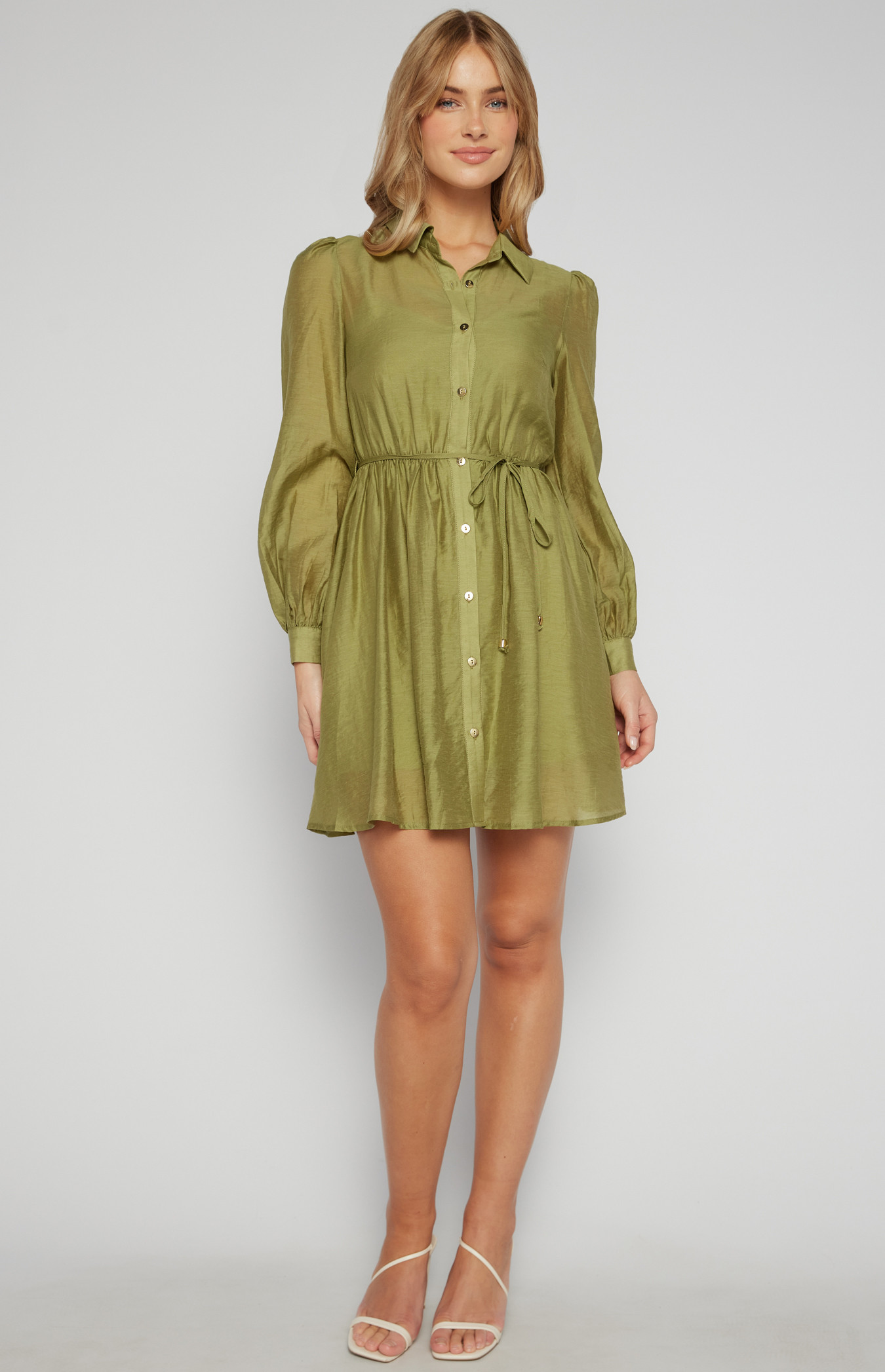 Gold Button Textured Shirt Dress with Slip Lining (SDR1560B)