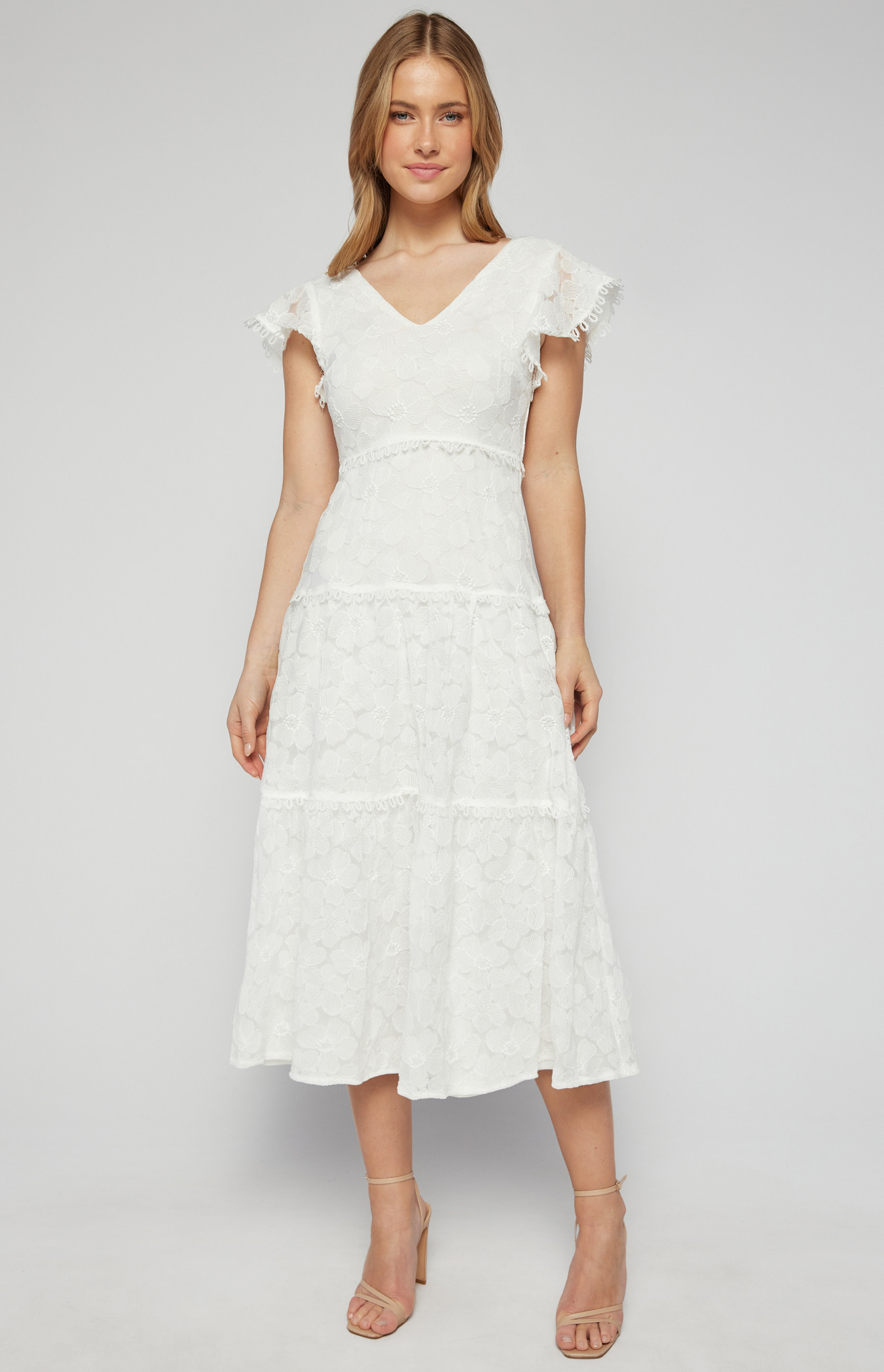 Embroidered Lace Midi Dress with Lace Trim Detail (SDR1600B)
