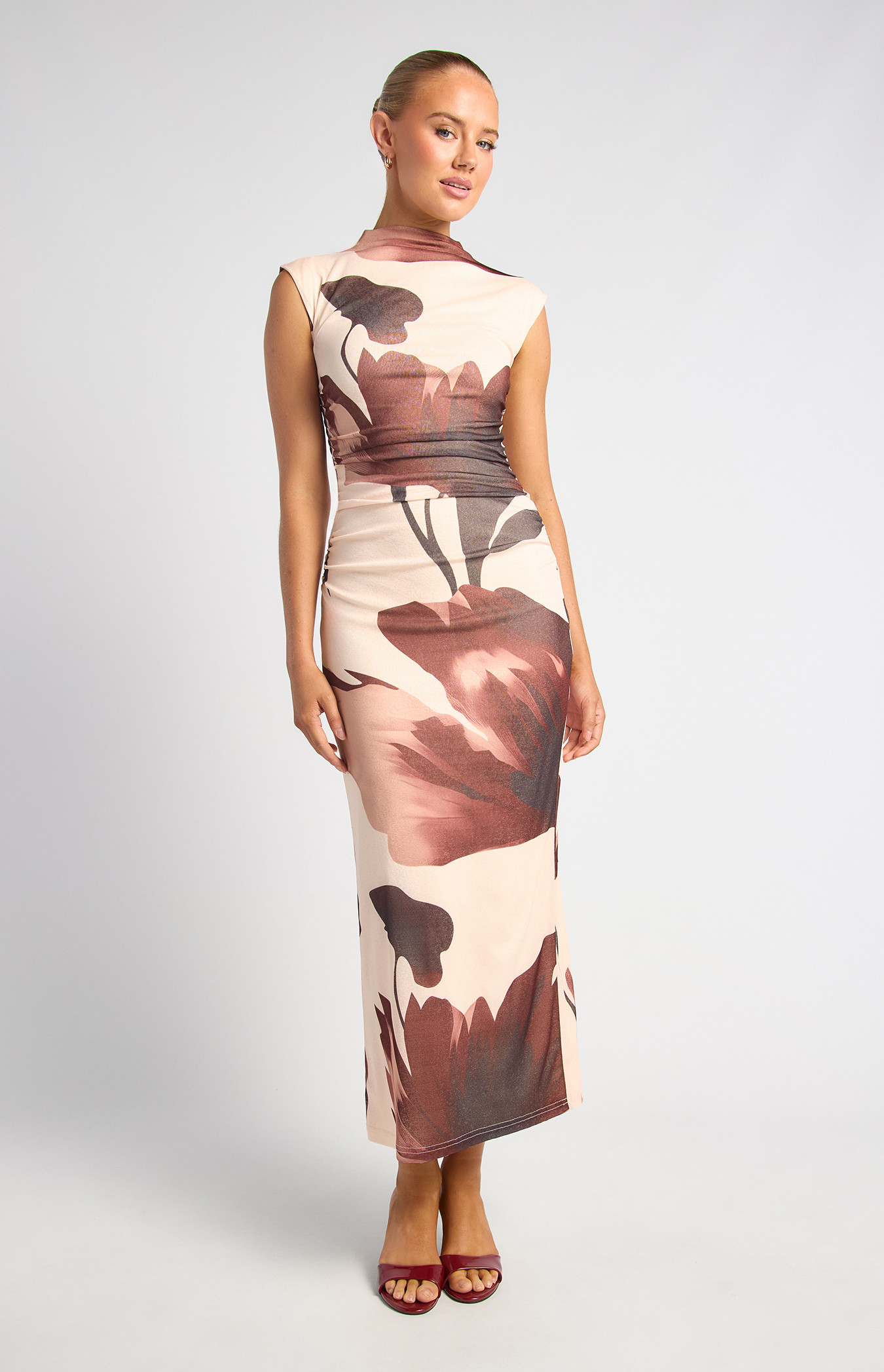 Floral Mock Neck Tissue Jersey Midi Dress (SDR1761-2A)