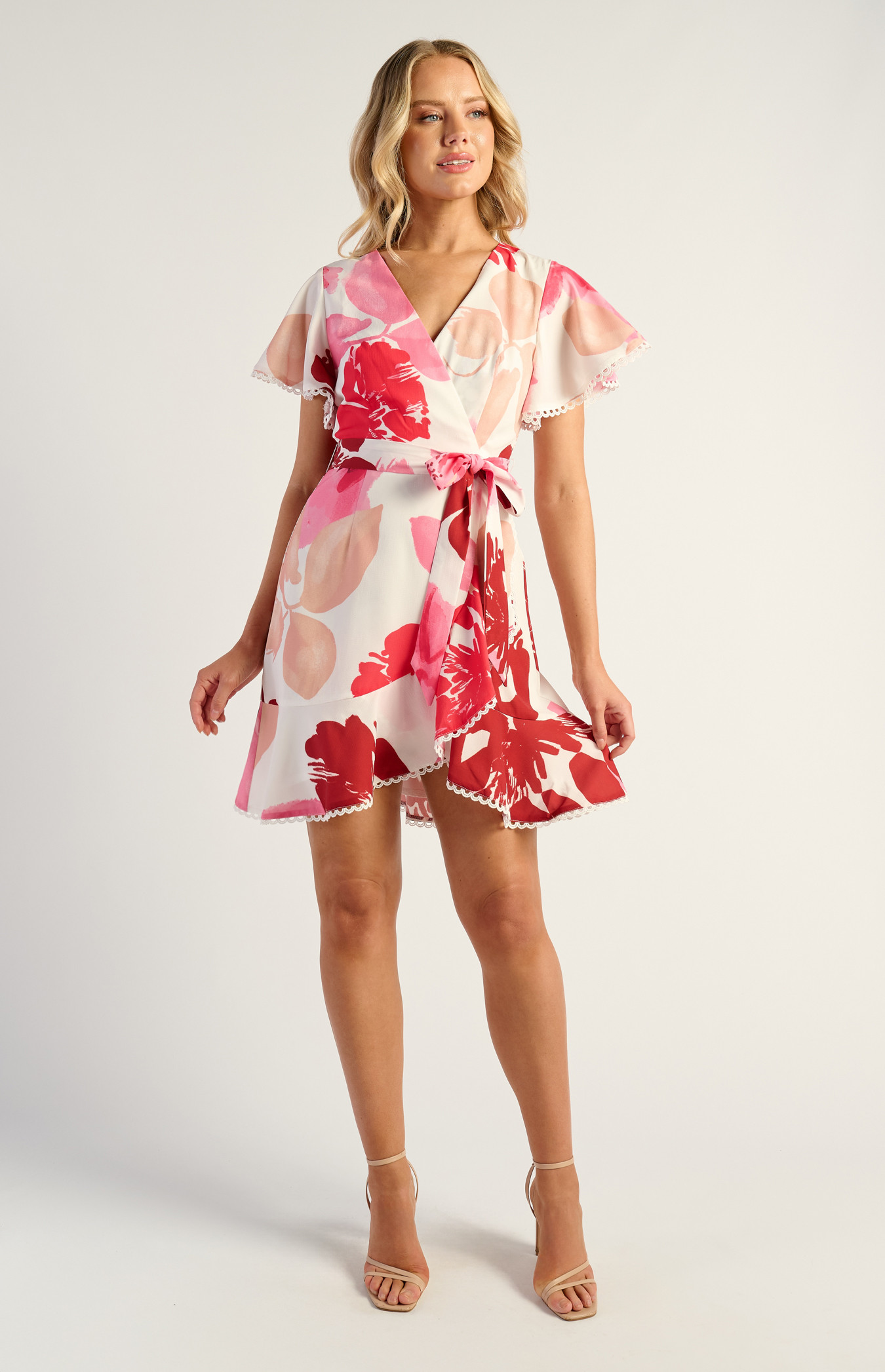Lace Trim Detail Abstract Floral Dress (SDR1807A)