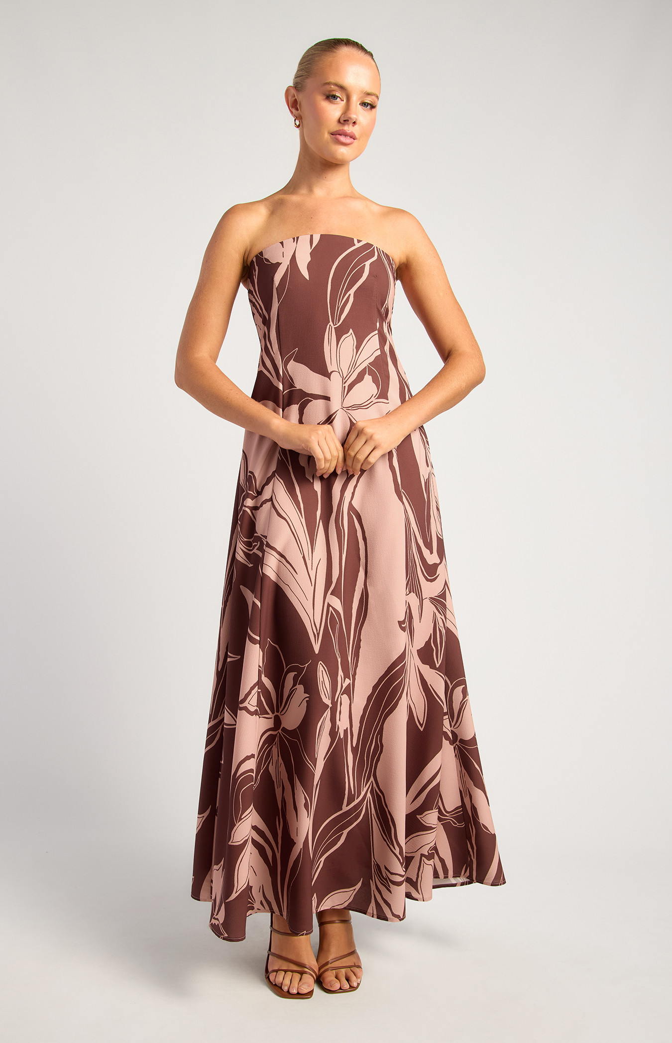 Floral Print Strapless Panel Detailing Maxi Dress (SDR1852A)