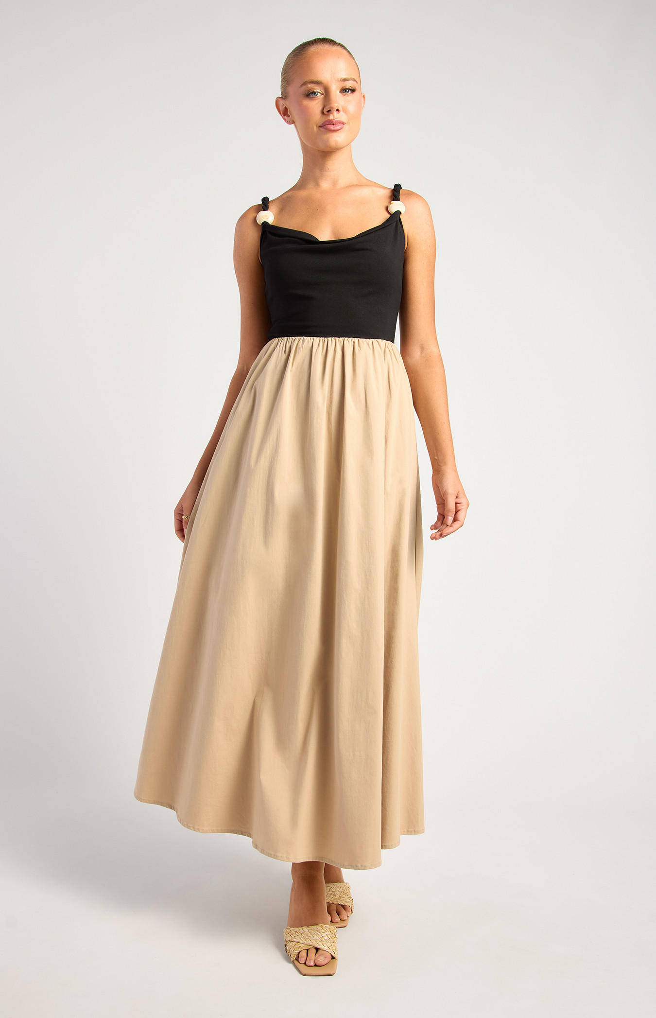 Marble Detail Twisted Strap Contrast Cotton Dress (SDR1860A)