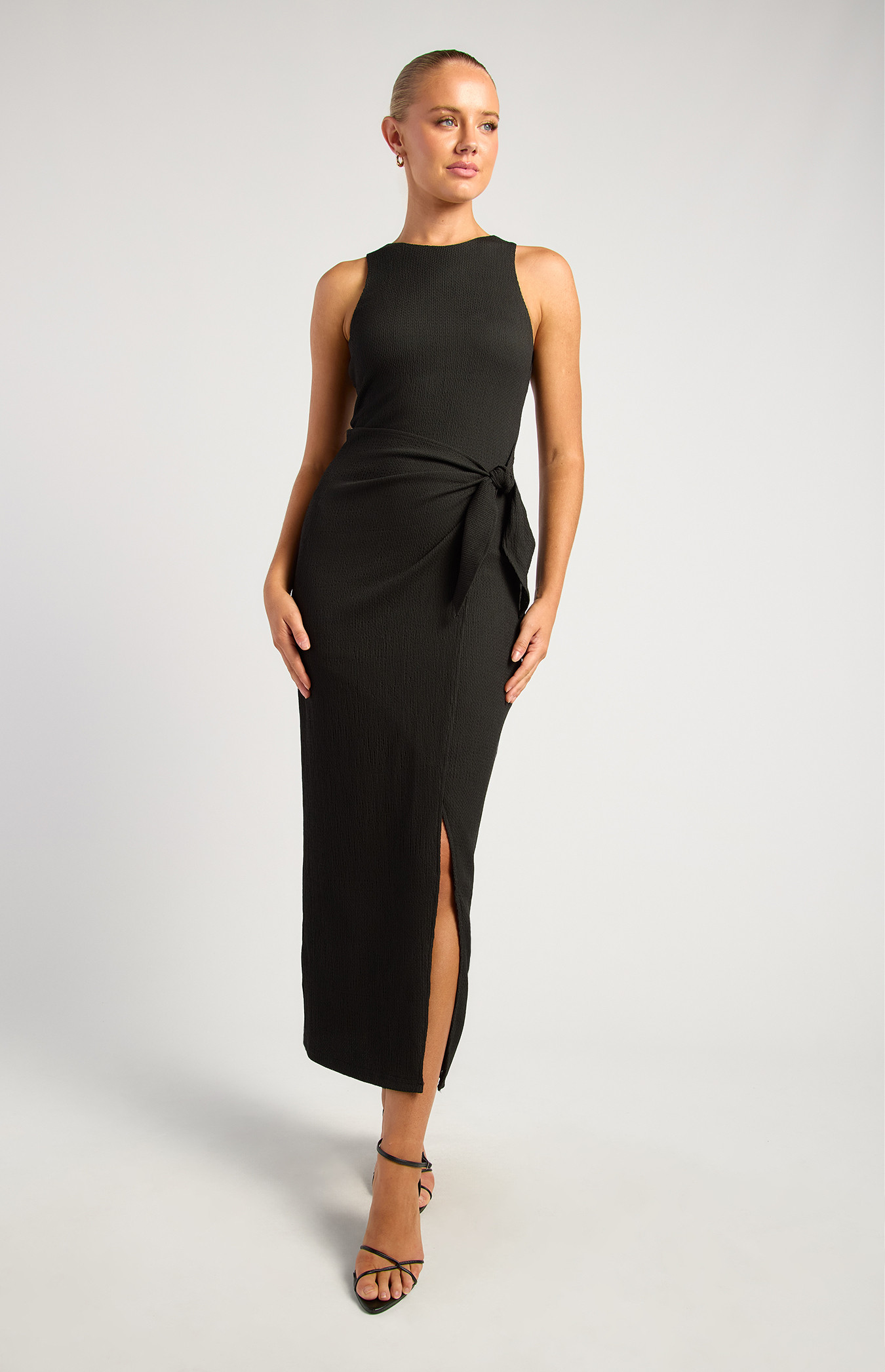 Racer Neckline Front Tie Stretch Jersey Dress (SDR1939A)