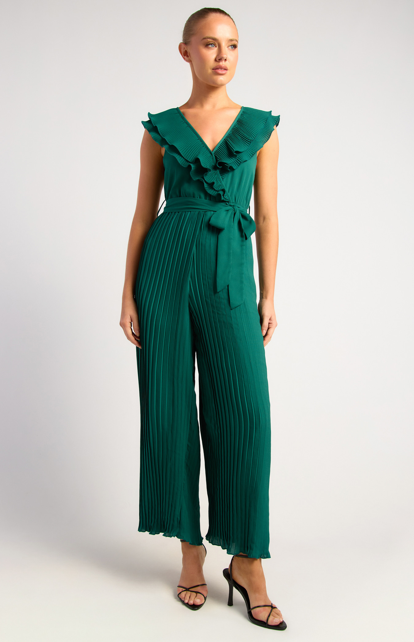 Pleated Jumpsuit with Double Frill Neckline Feature (SJP568B)