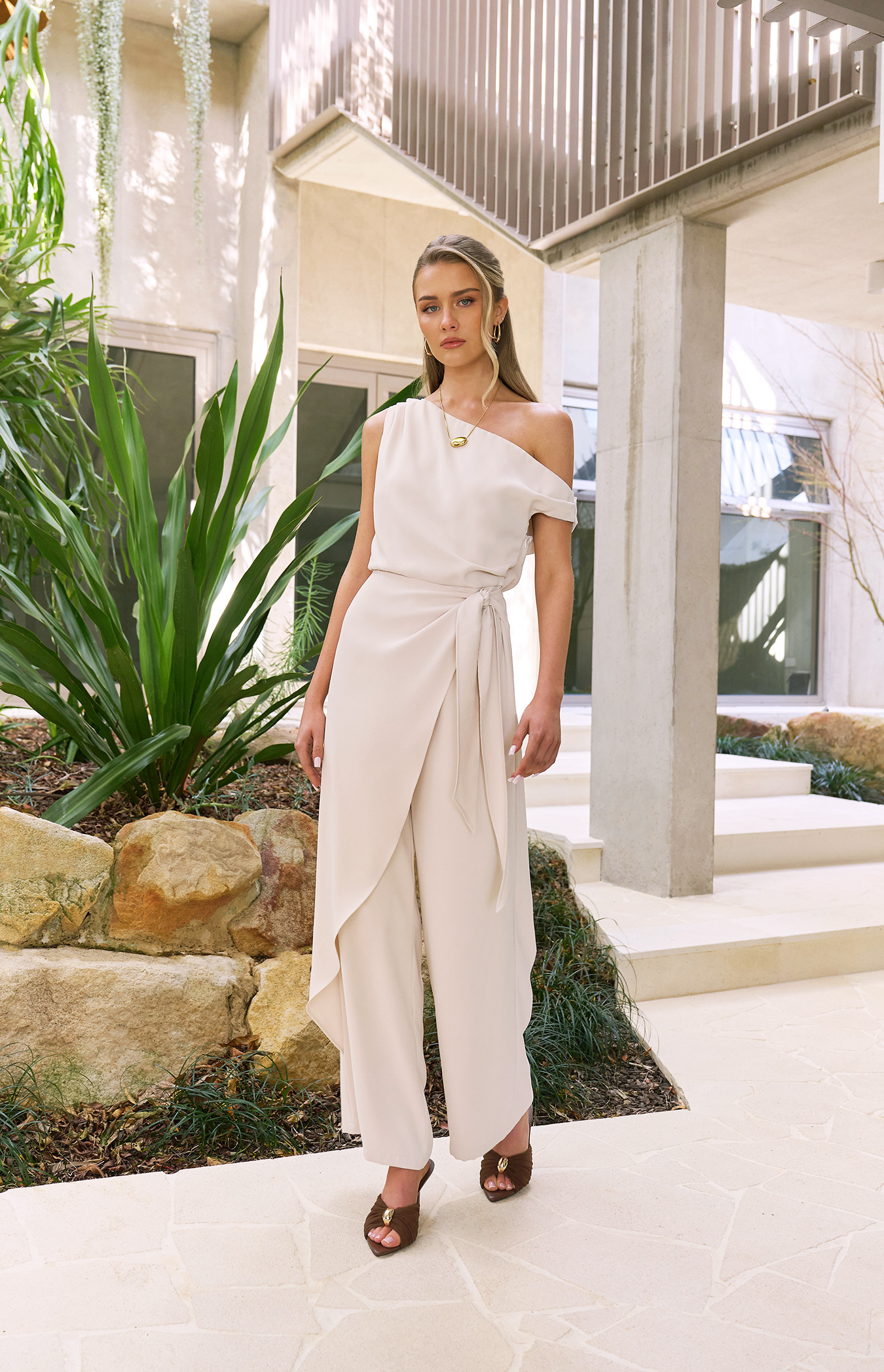 One Shoulder Drape Waist Tie Jumpsuit (SJP642A)