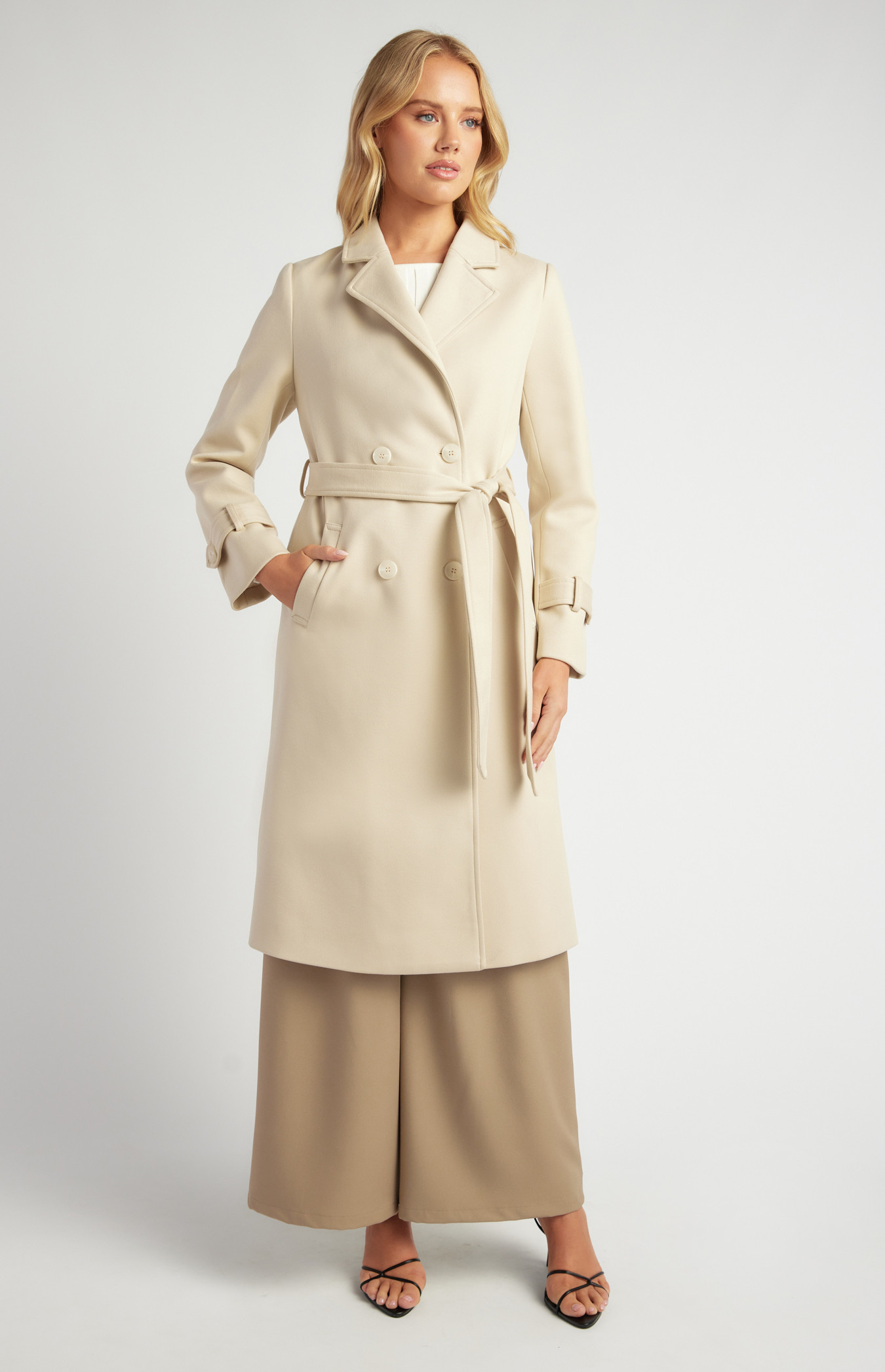 Double Breasted Longline Faux Wool Coat (SJT390B)
