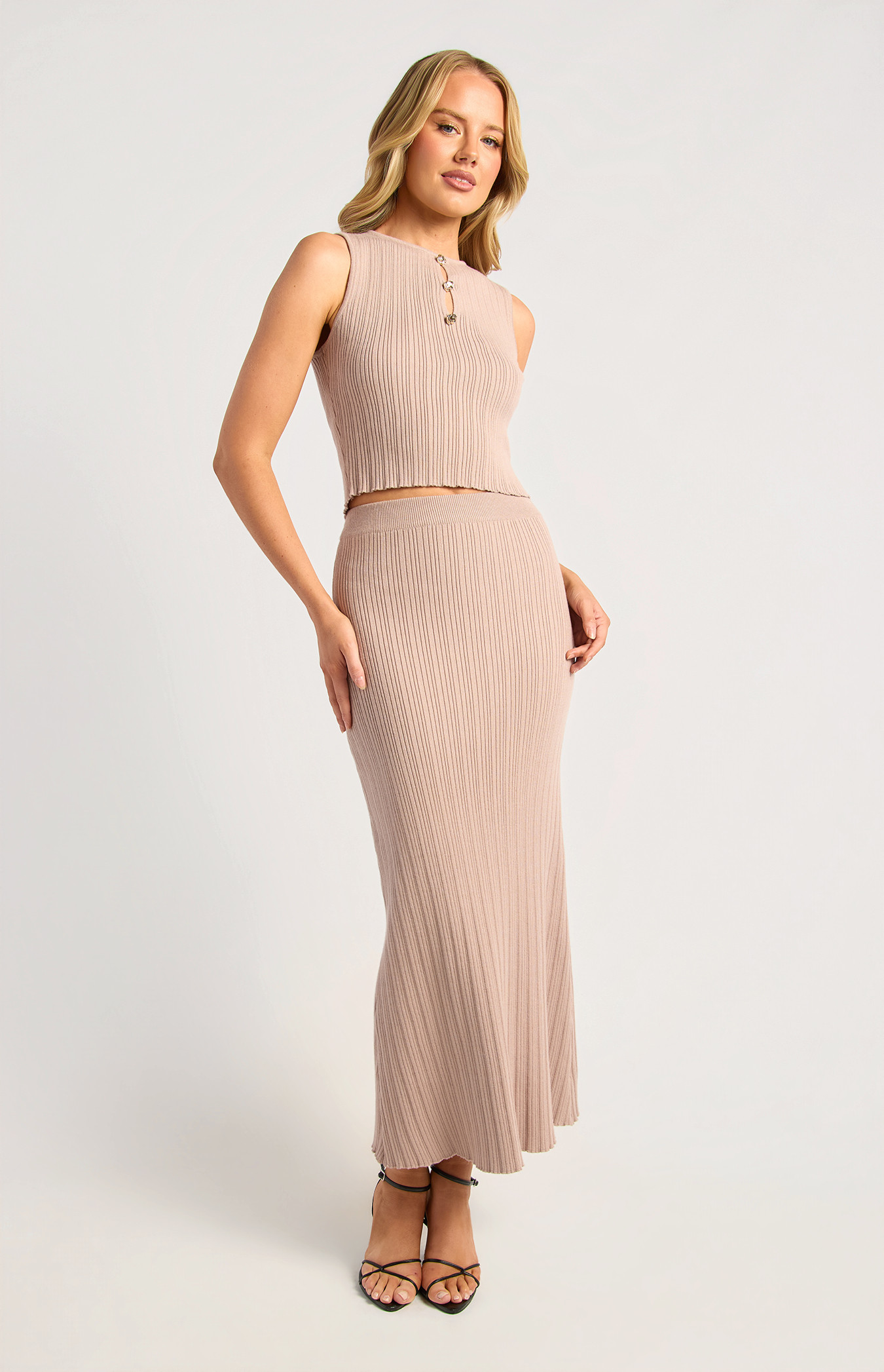 Keyhole Detail Knit Top And Skirt Set (SKN992)