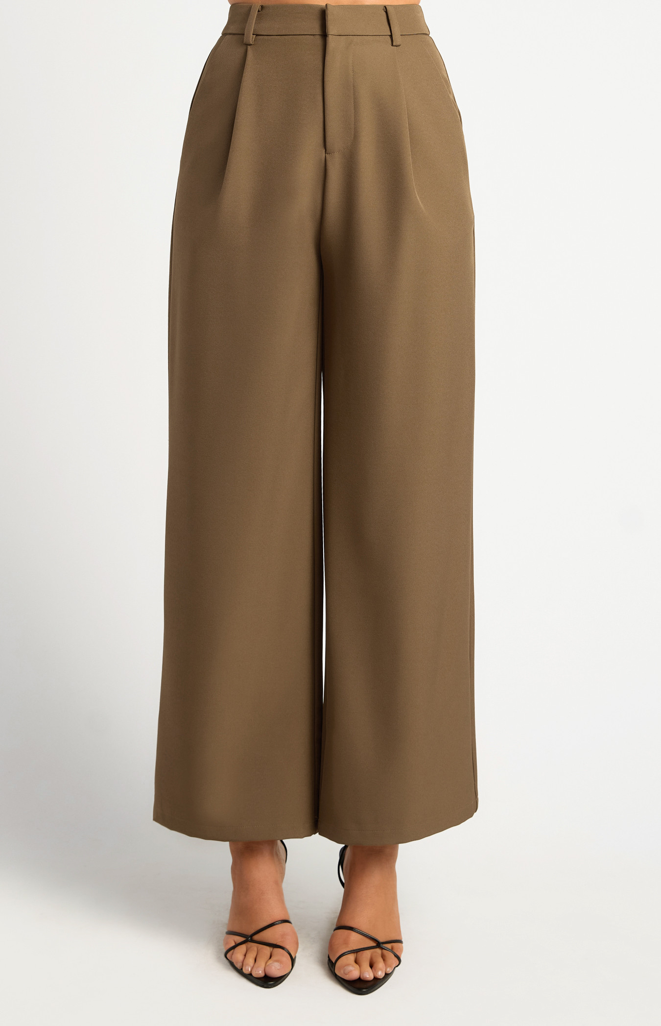Wide Leg Pants with Elastic Back Waist and Pockets (SPA498A)