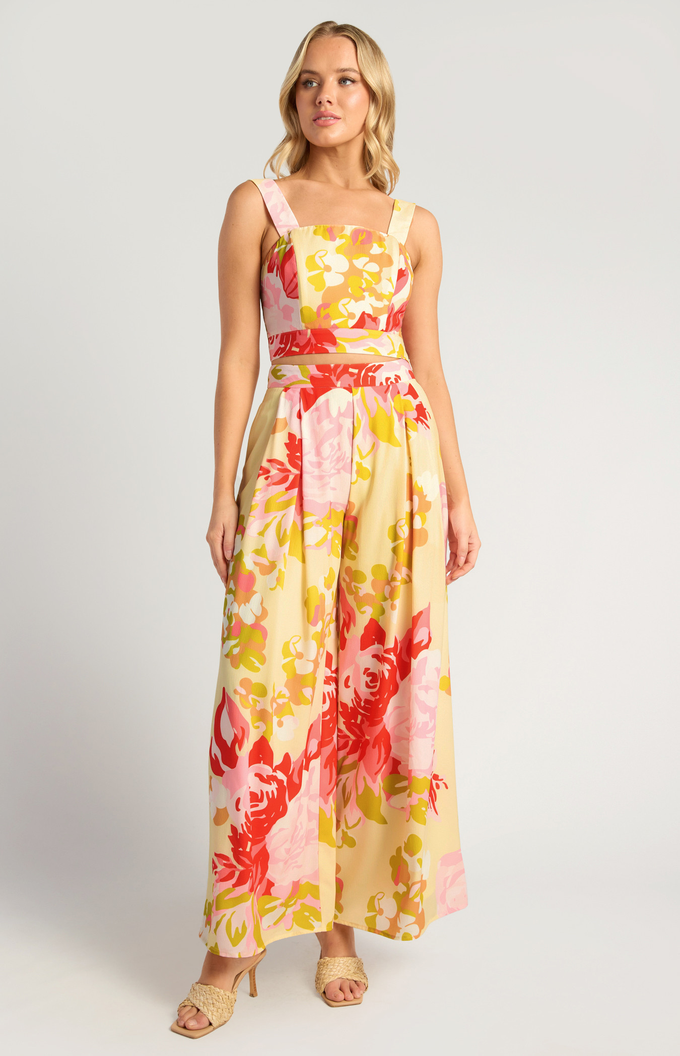 Floral Print Top And Pleated Pants Set (SSE499-3B)