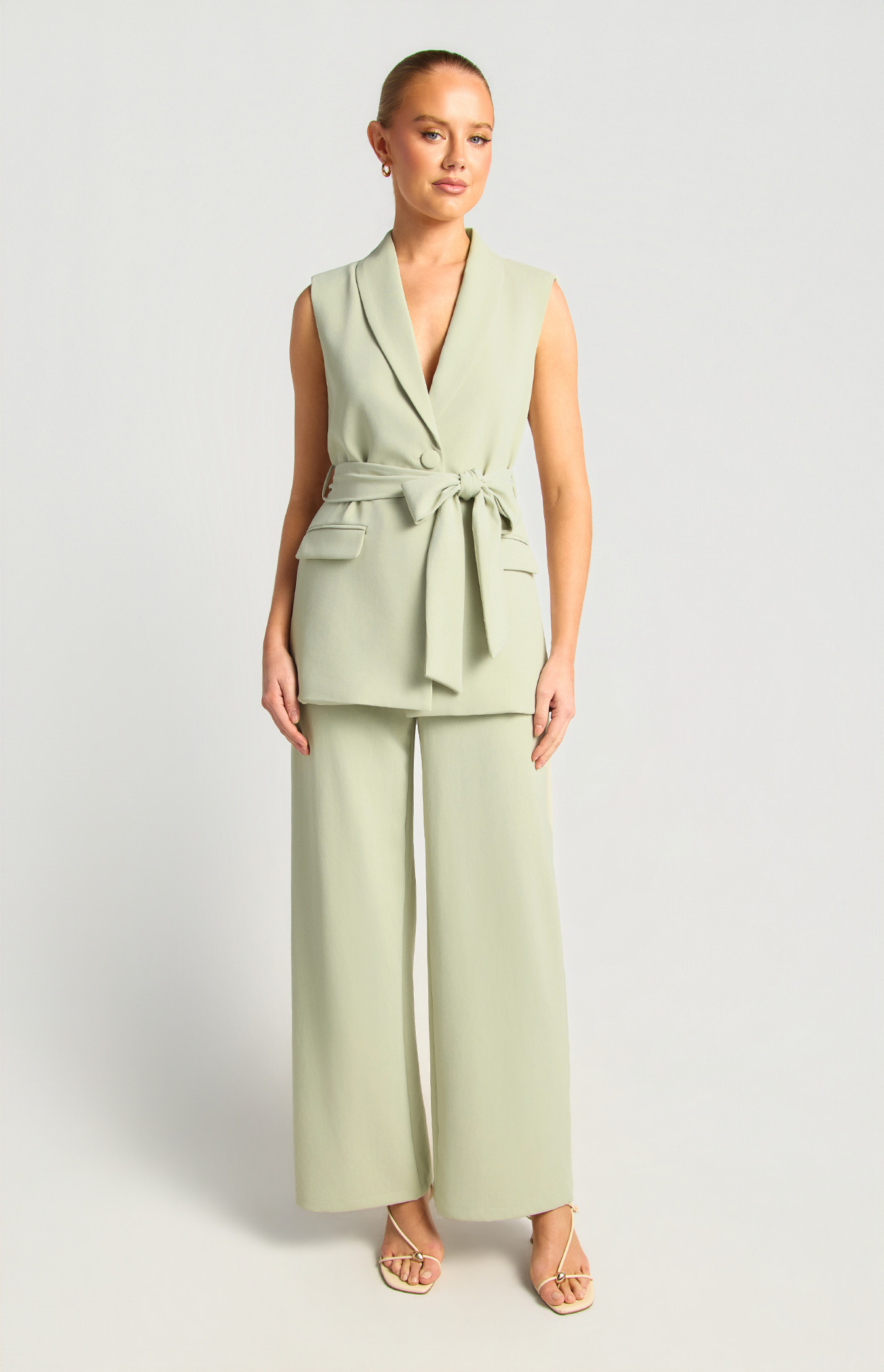 Lapel Collar Tailored Vest Top And Pants Set (SSE613B)