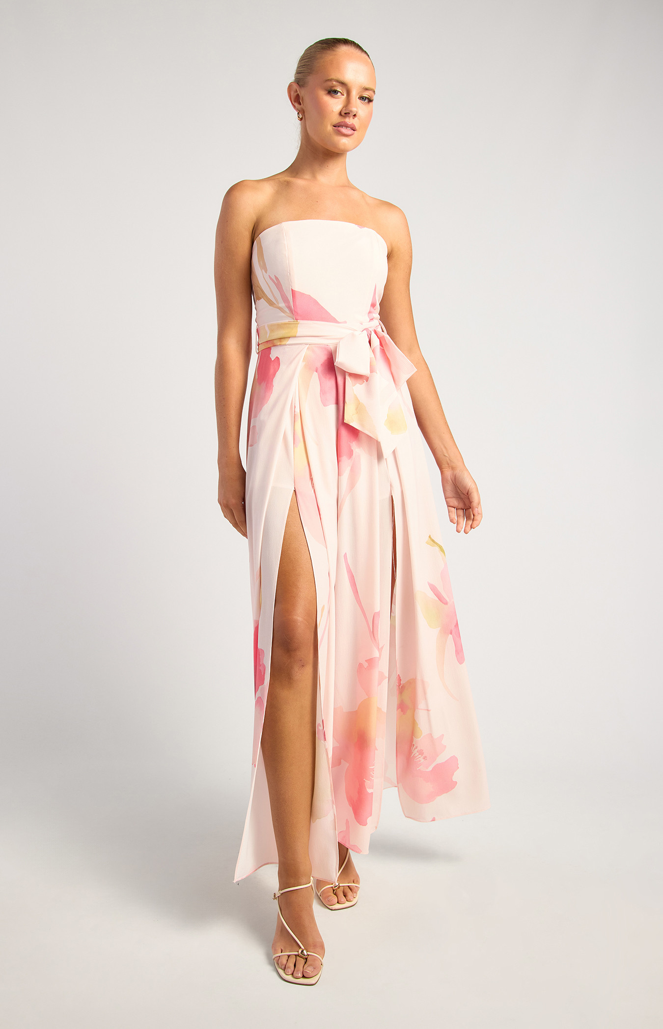 Floral Print Front Split Strapless (SSJP7-40A)