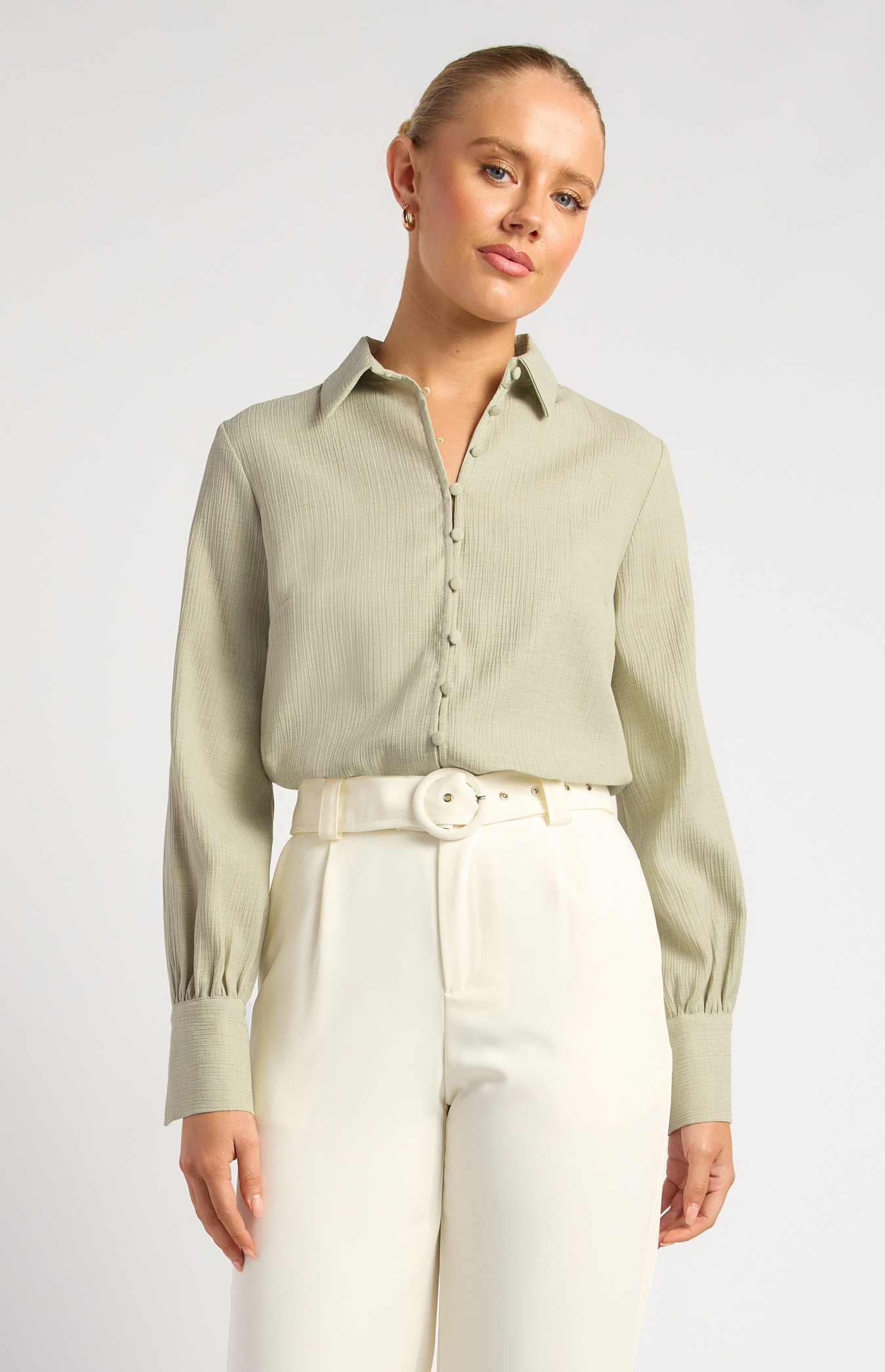 Textured Shirt with Self Covered Shank Buttons (STO800A)
