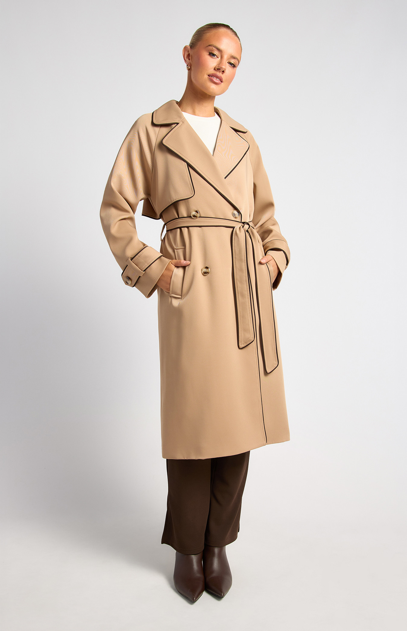Contrast Binding Longline Trench Coat (WJT217B)
