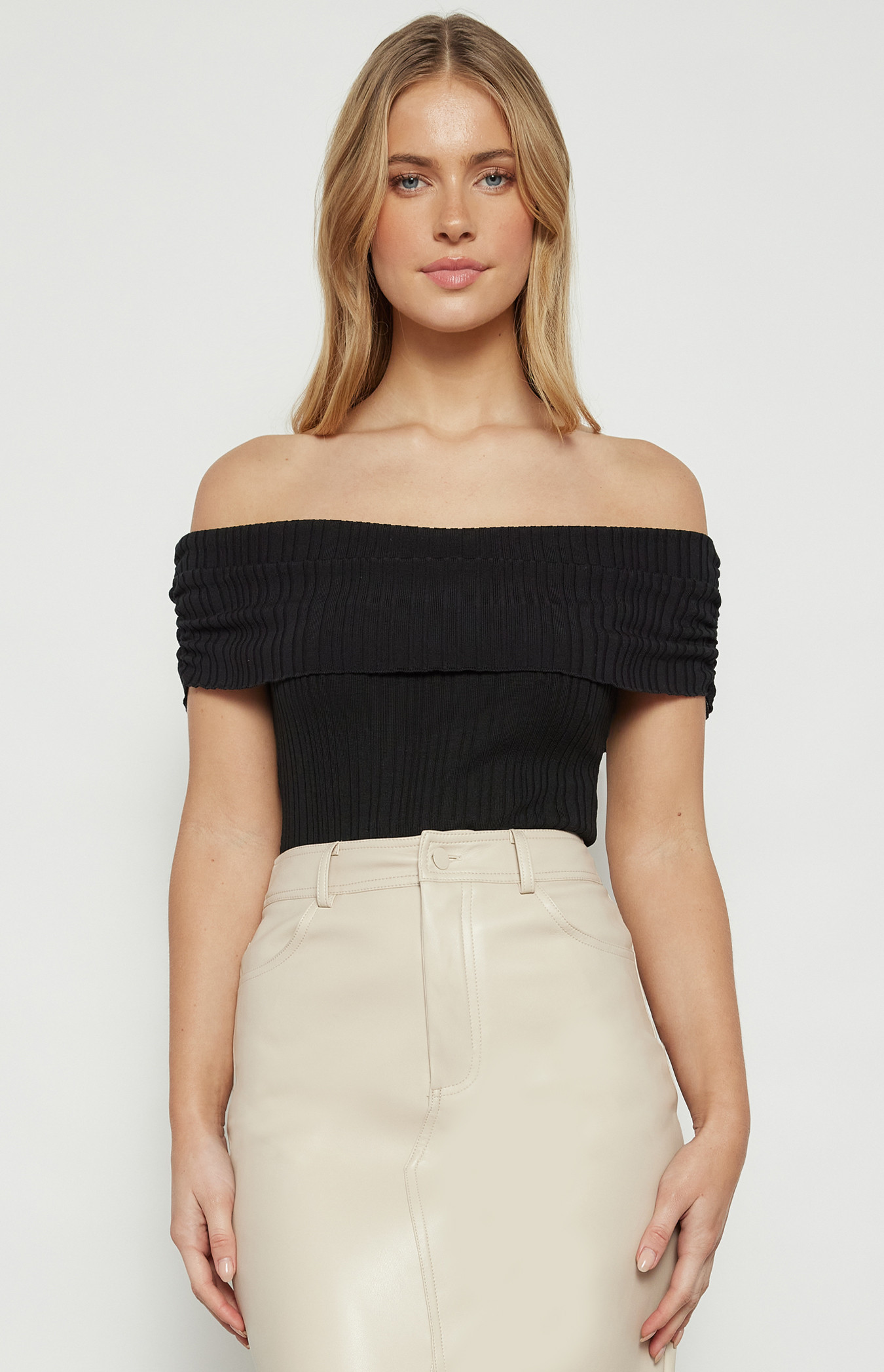 Off Shoulder Textured Lightweight Knit Bodysuit (WKN730)