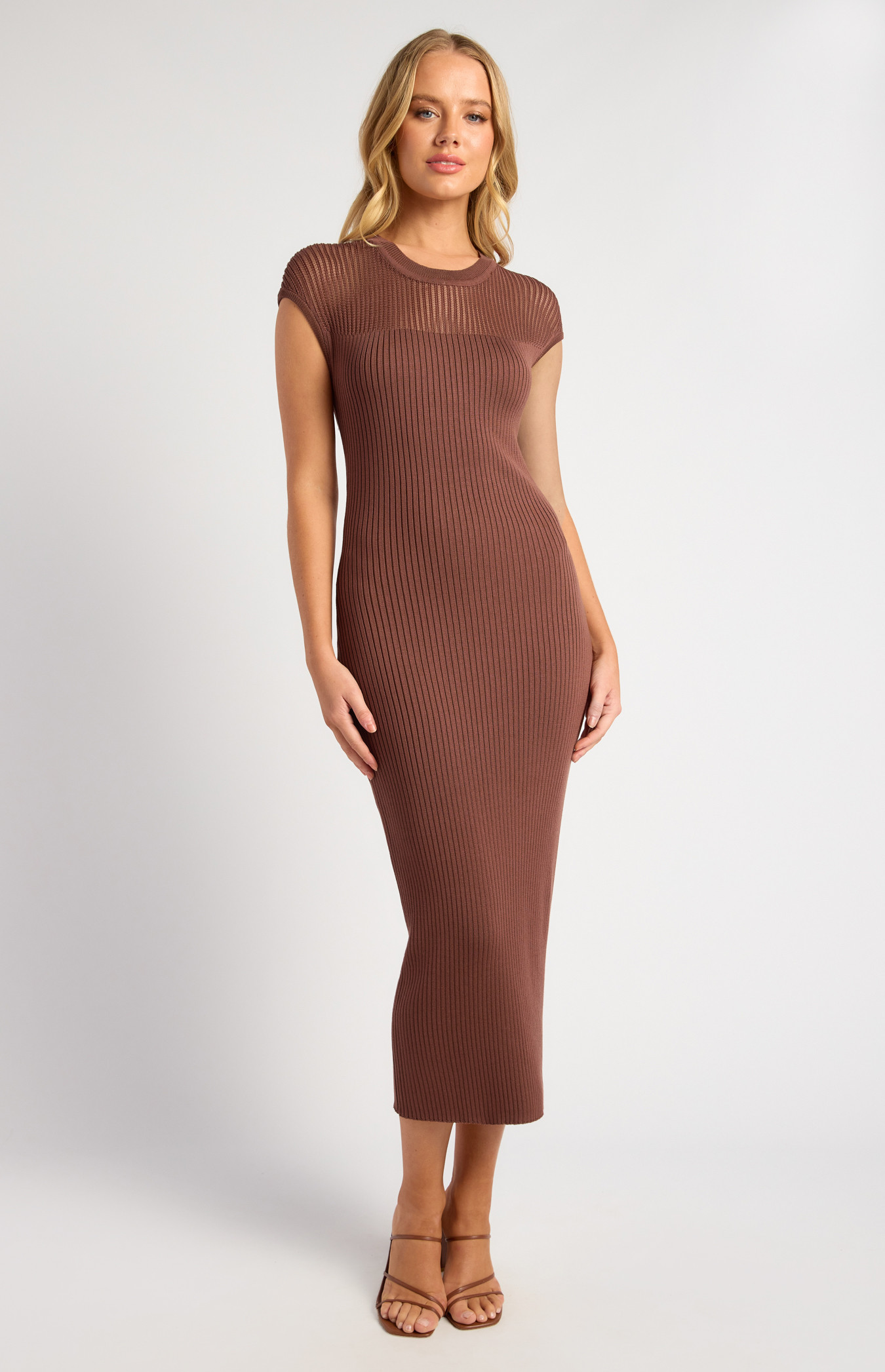 Sheer Stripe Textured Knit Midi Dress (WKN813)