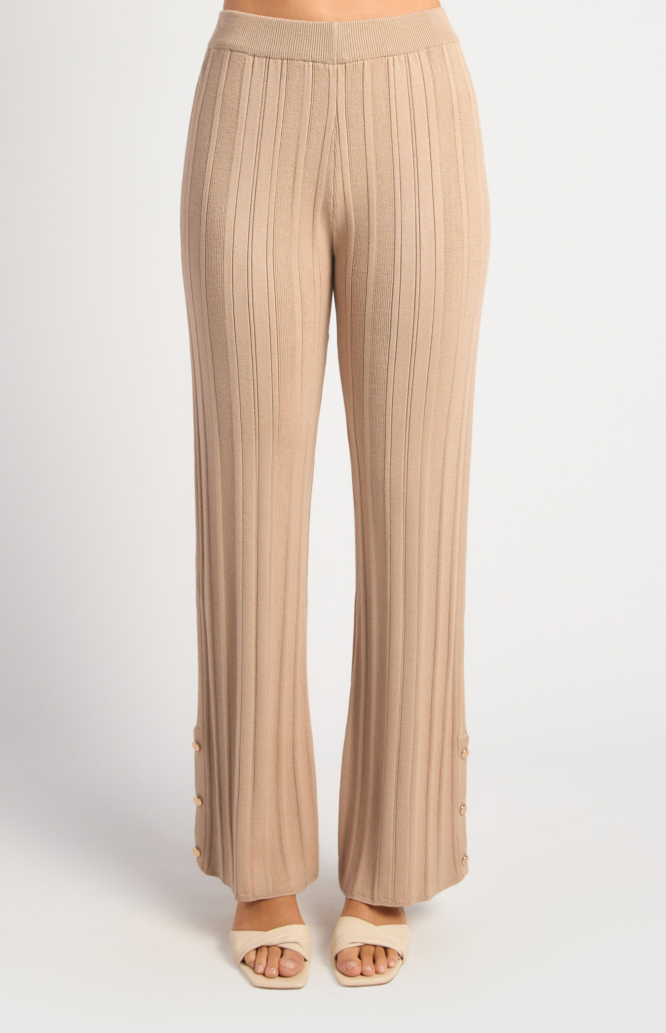 Wide Rib Gold Button Detail Knit Pants (WKN826)