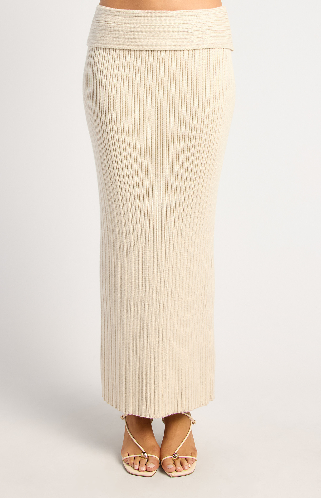 Textured Rib Rolled Waistband Knit Maxi Skirt (WKN886)