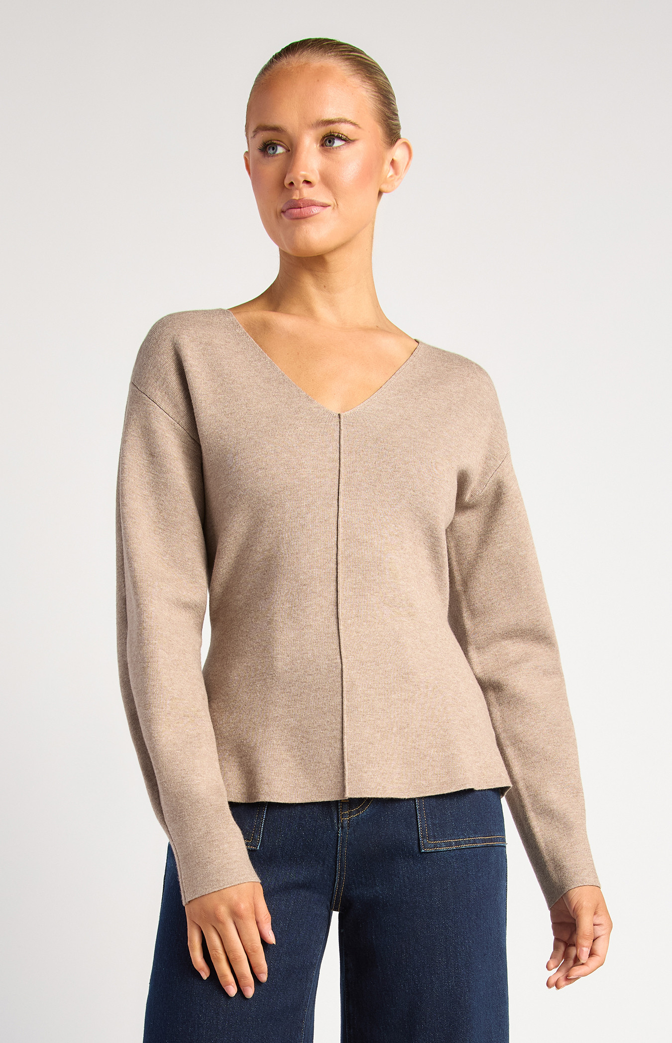 Barrel Sleeves Front Seam Detail With Back Waist Tie Knit Top (WKN889)